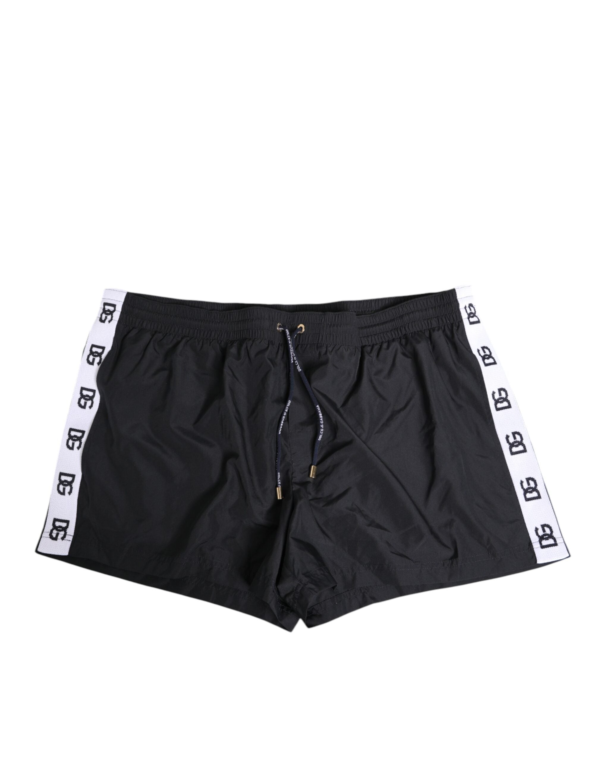 Black Nylon Side Logo Tape Shorts Swimwear - ventzia