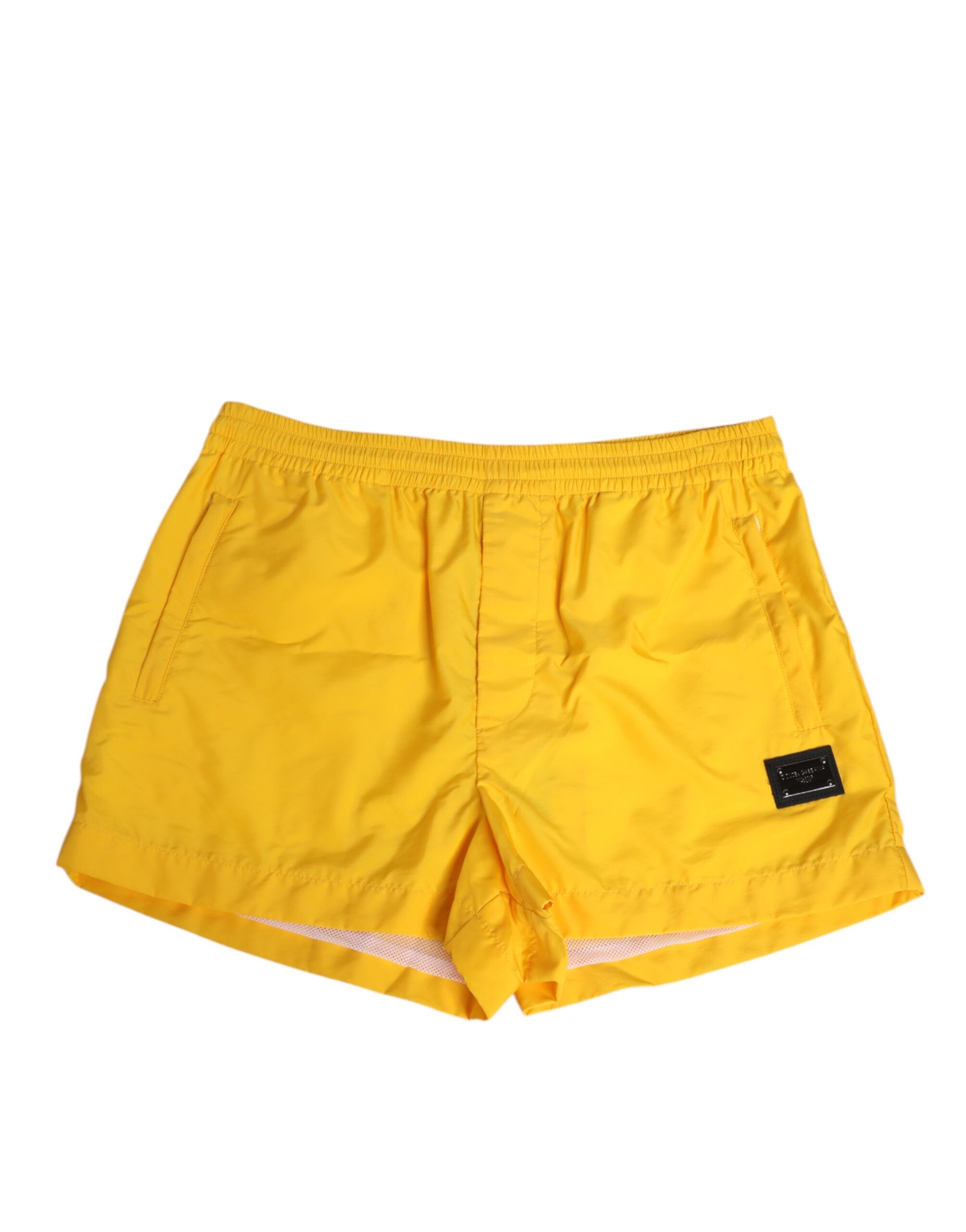 Yellow Nylon Logo Plaque Boxer Shorts Swimwear - ventzia