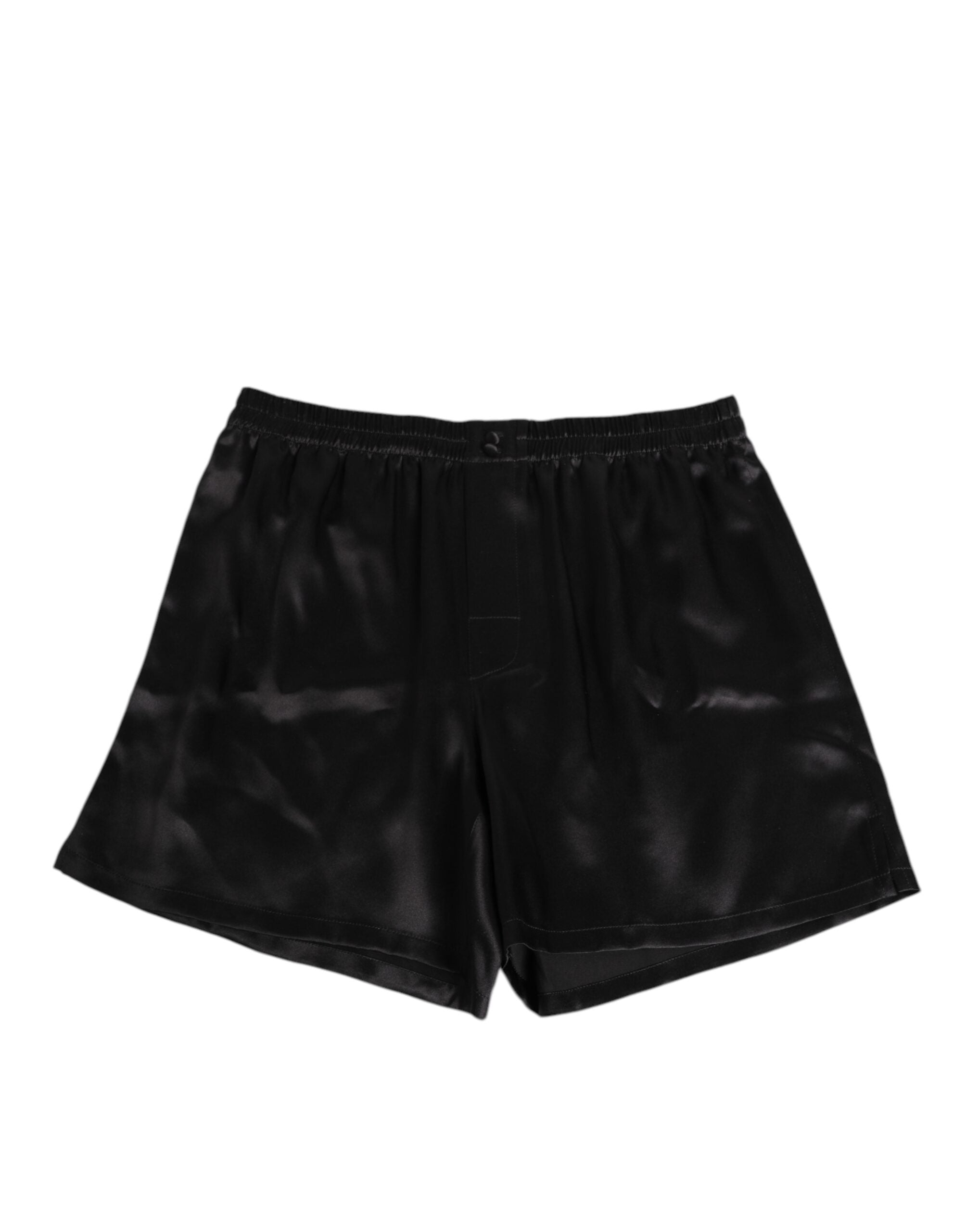 Black Silk Satin Elastic Men Boxer Short Swimwear - ventzia
