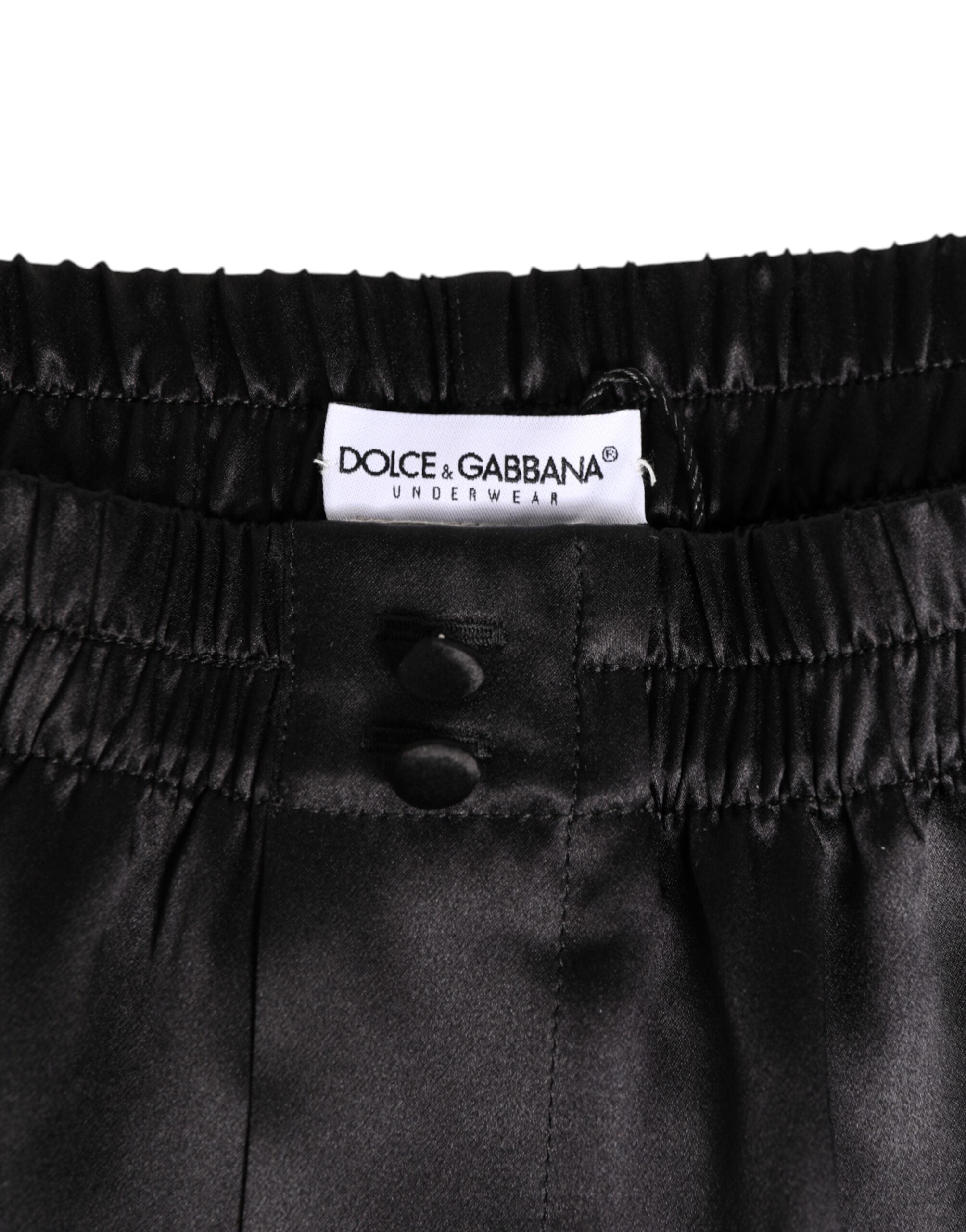 Black Silk Satin Elastic Men Boxer Short Swimwear - ventzia