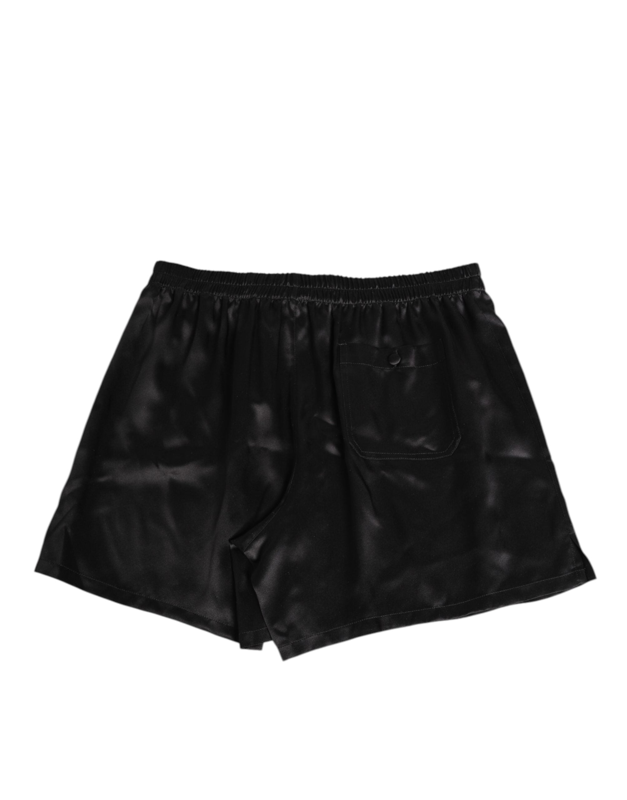 Black Silk Satin Elastic Men Boxer Short Swimwear - ventzia