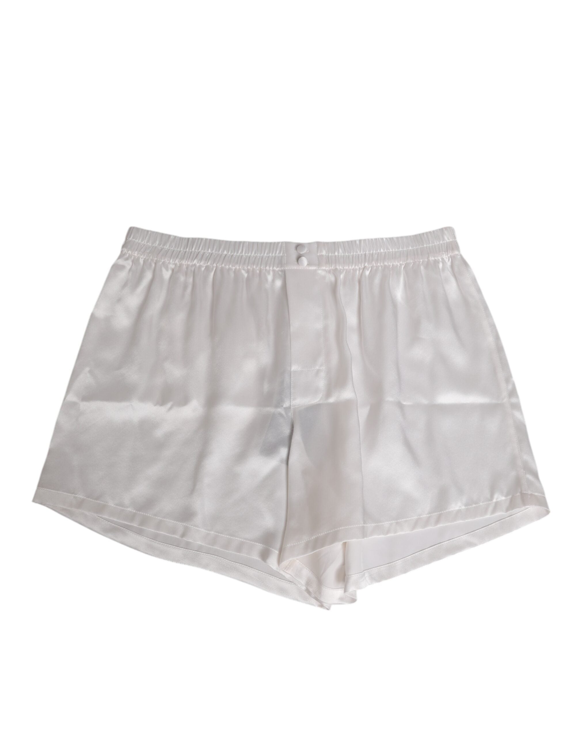 White Silk Satin Elastic Men Boxer Short Swimwear - ventzia