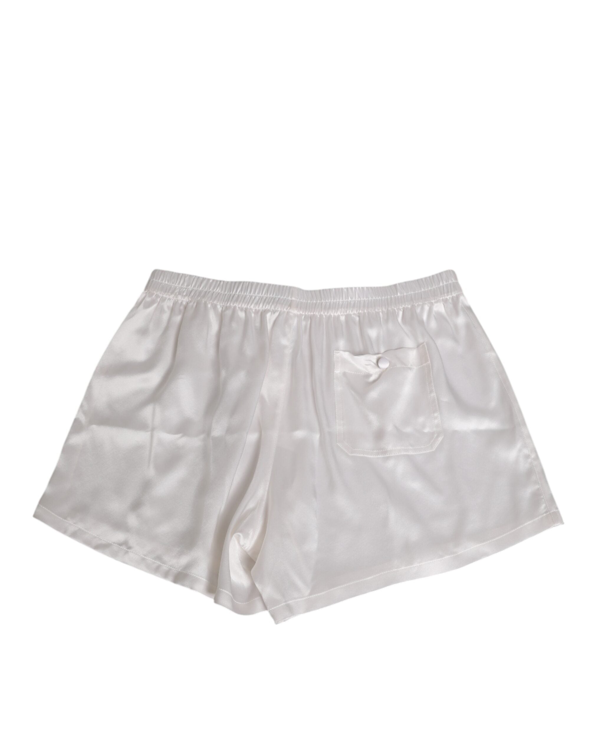 White Silk Satin Elastic Men Boxer Short Swimwear - ventzia