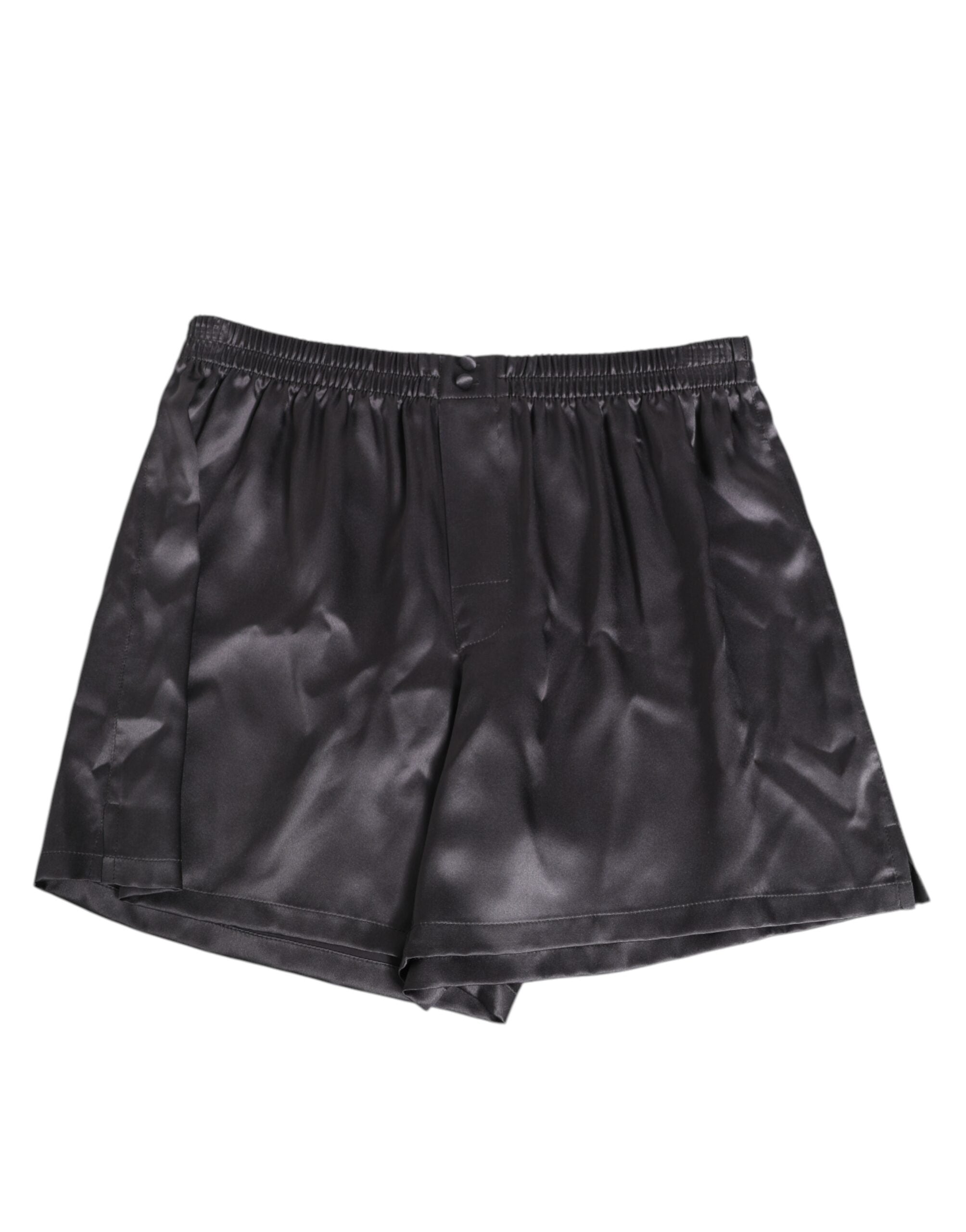 Black Satin Silk Elastic Men Boxer Short Swimwear - ventzia