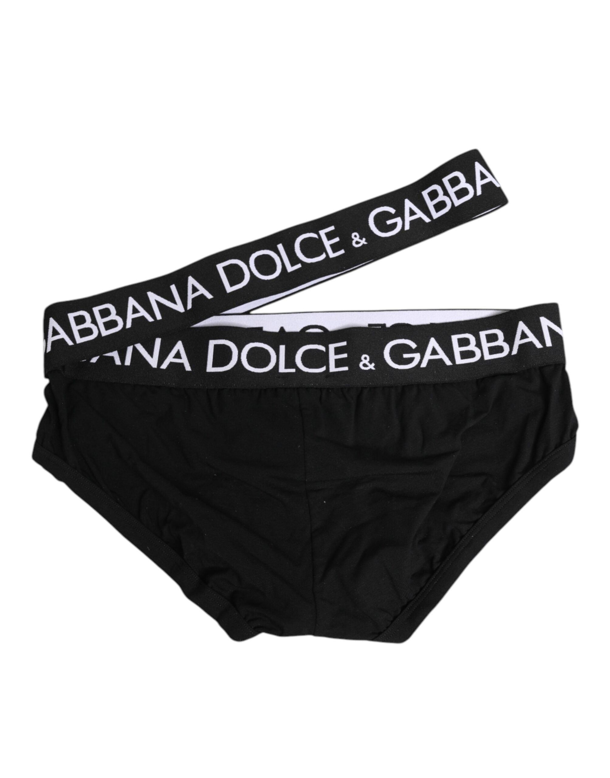 Black Cotton Elastic Logo Waistband Swimwear - ventzia