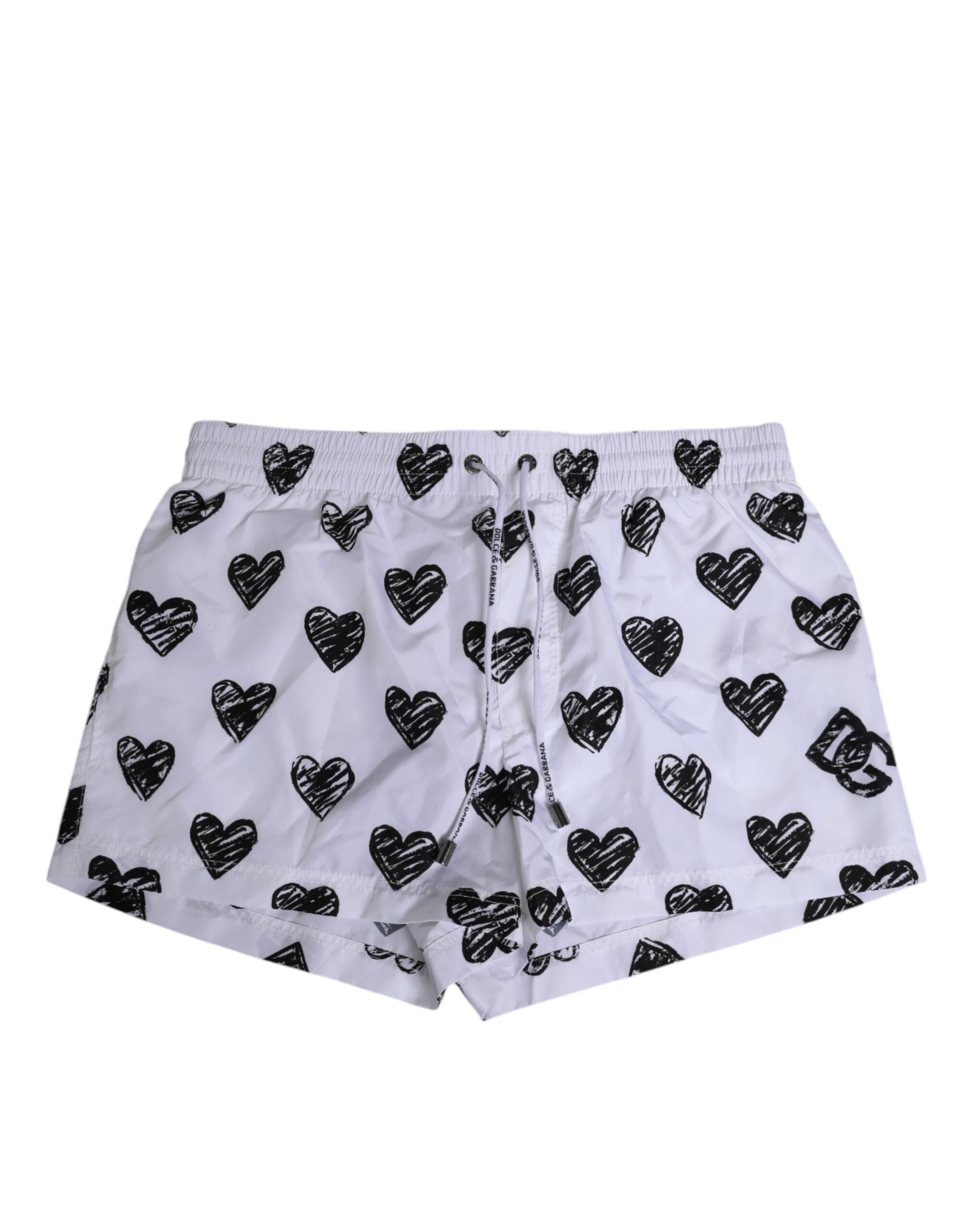 White Black Heart Print Men Boxer Short Swimwear - ventzia