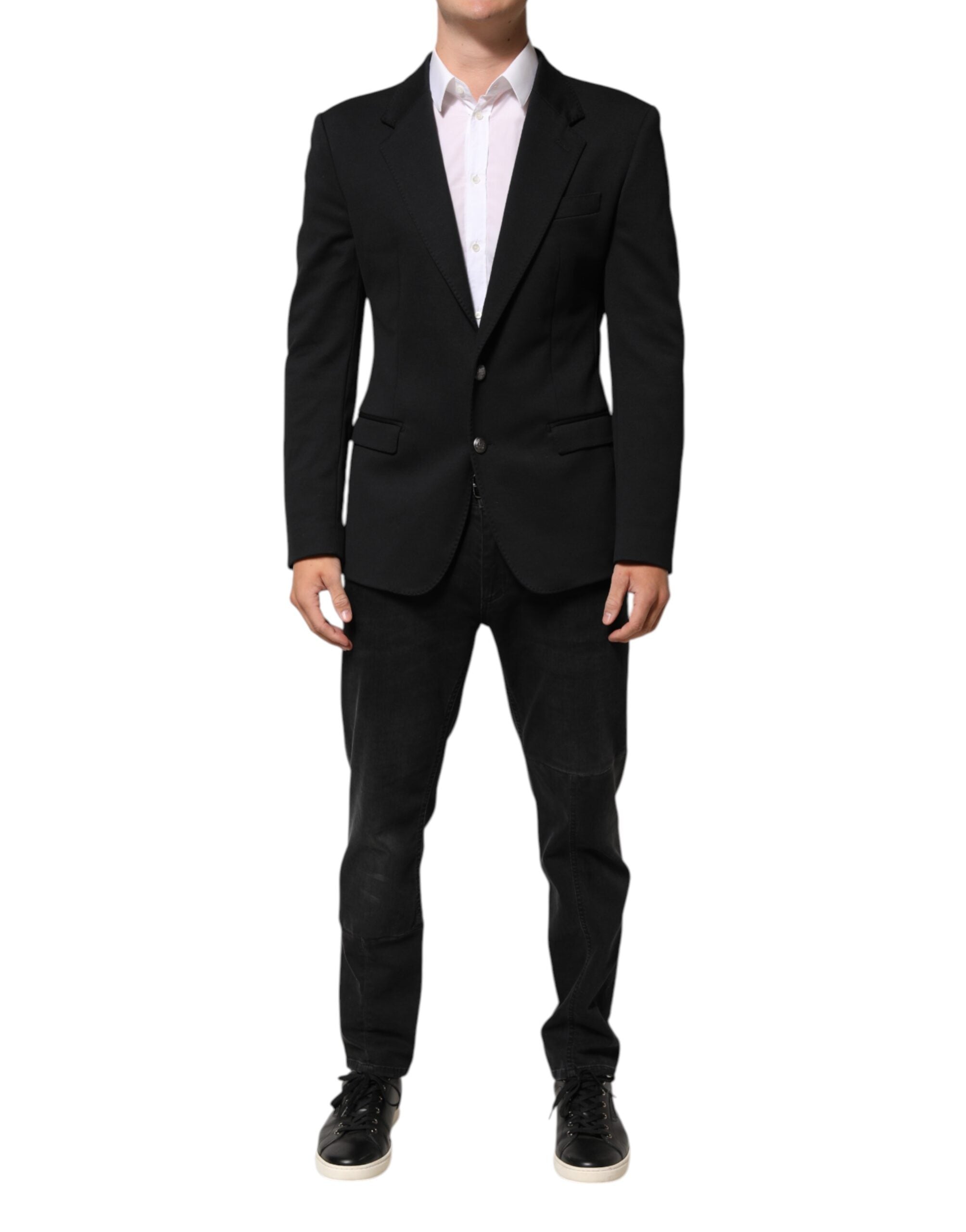 Dark Blue Cotton Men Jacket Coat Blazer Suit - ventzia
