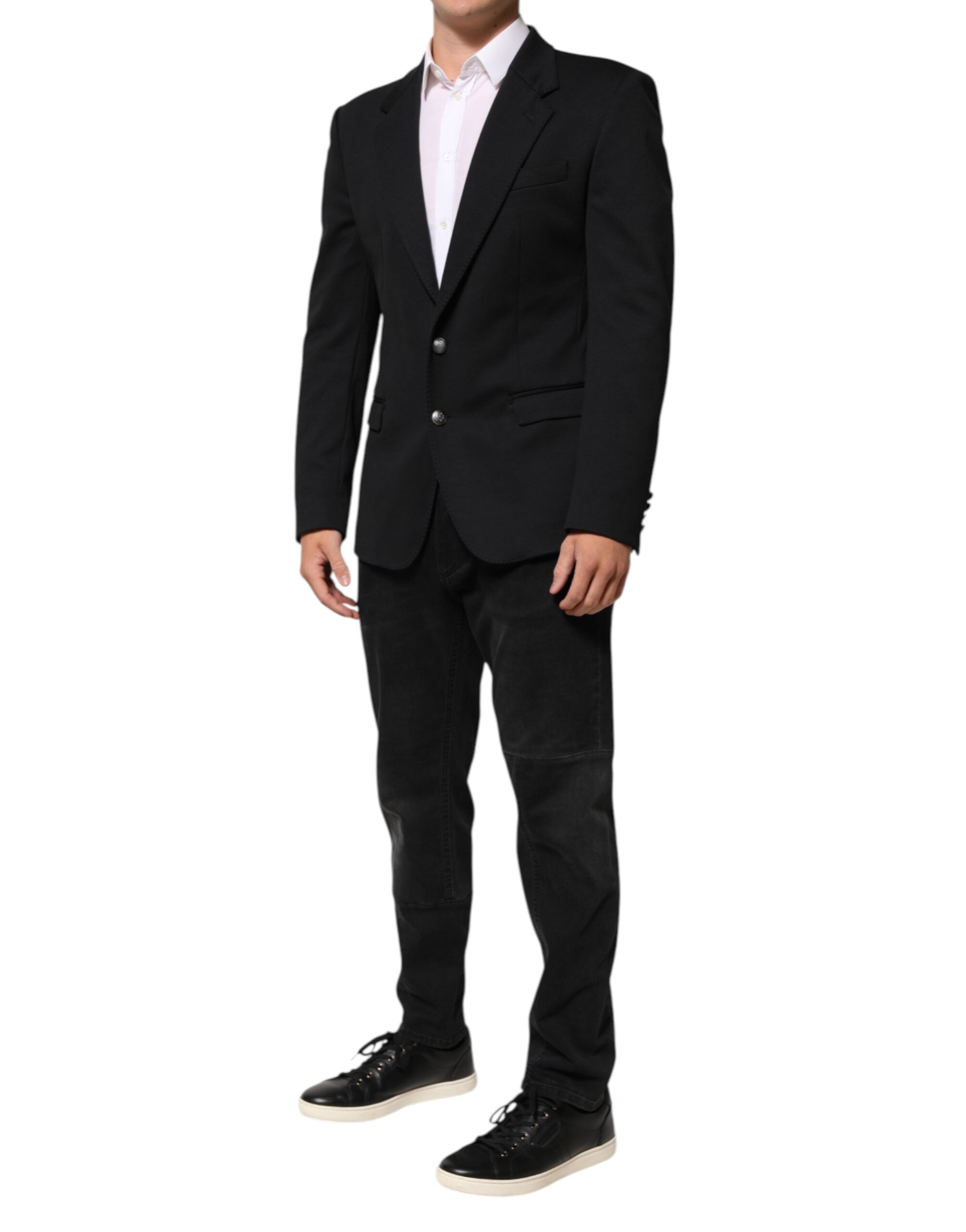 Dark Blue Cotton Men Jacket Coat Blazer Suit - ventzia