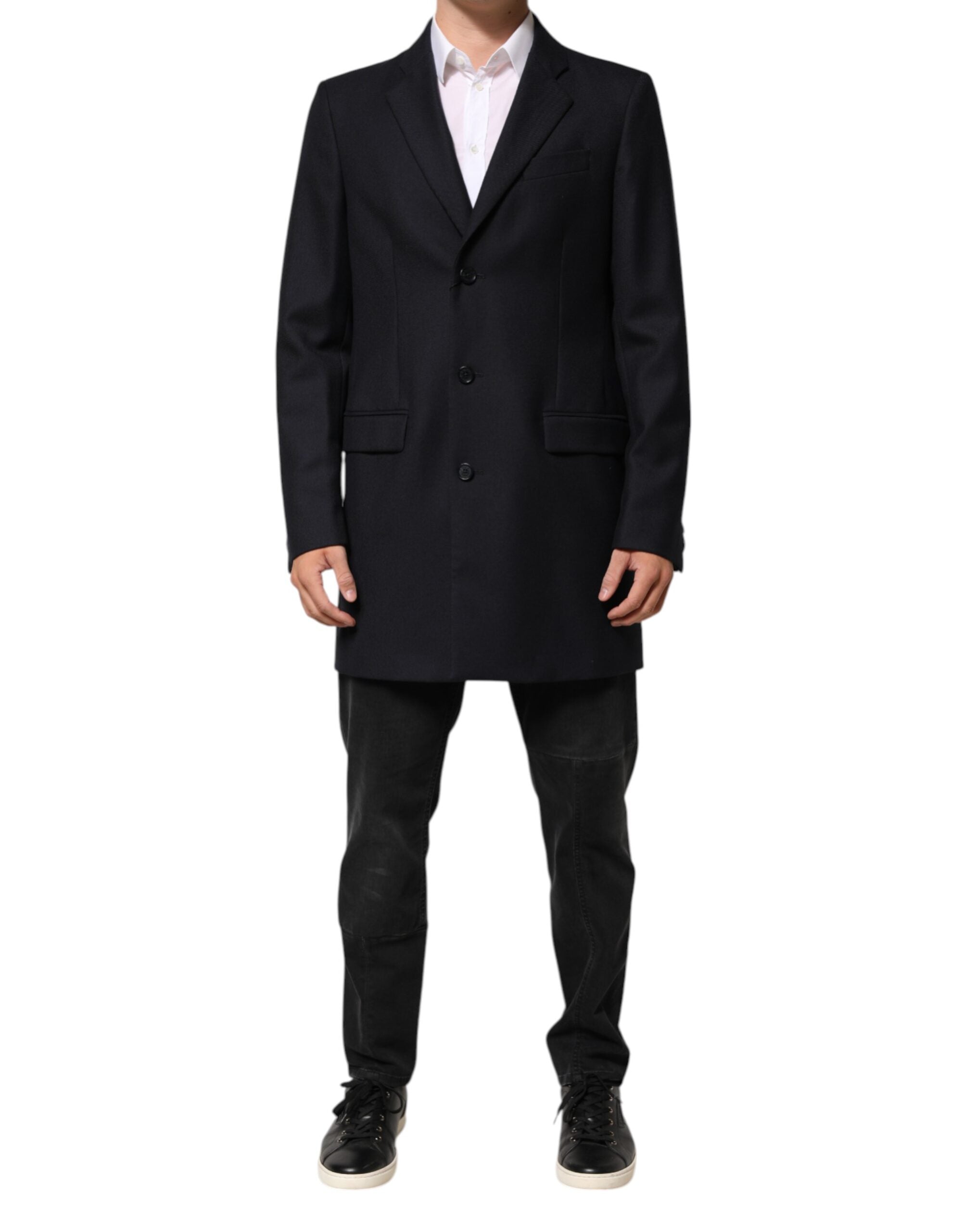 Dark Blue Wool Men Jacket Coat Blazer Suit - ventzia