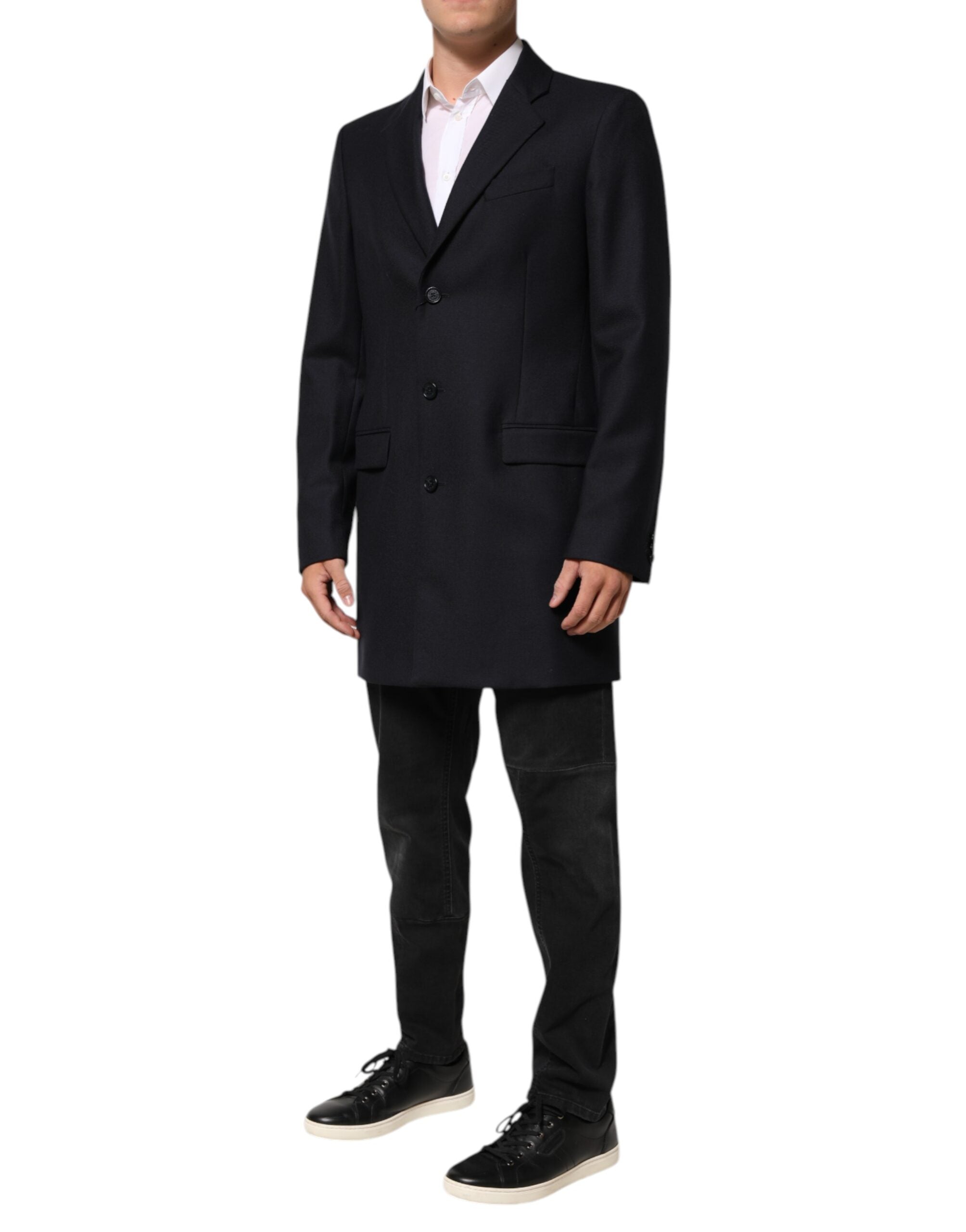 Dark Blue Wool Men Jacket Coat Blazer Suit - ventzia