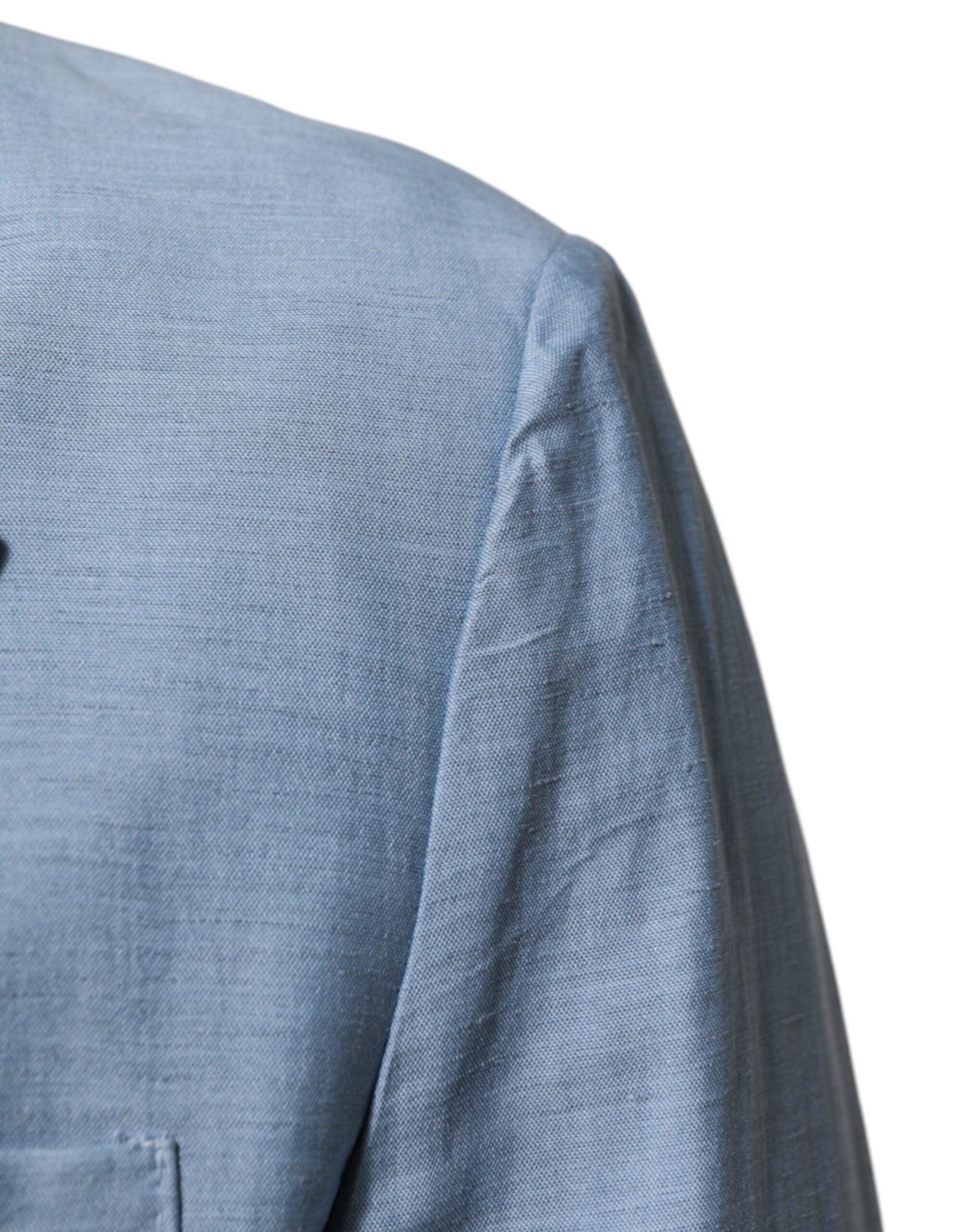 Light Blue Linen Double Breasted Men Jacket Blazer - ventzia