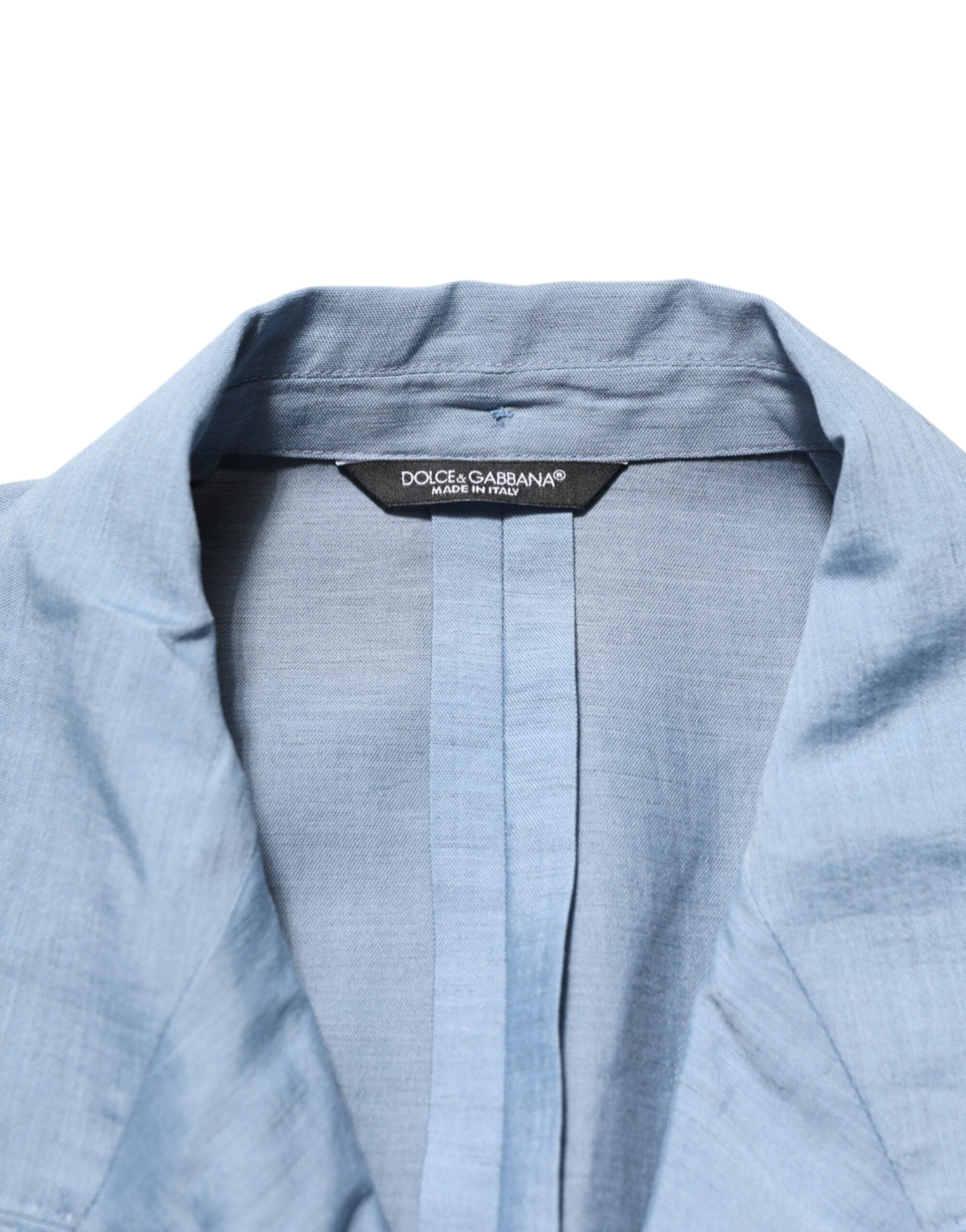 Light Blue Linen Double Breasted Men Jacket Blazer - ventzia