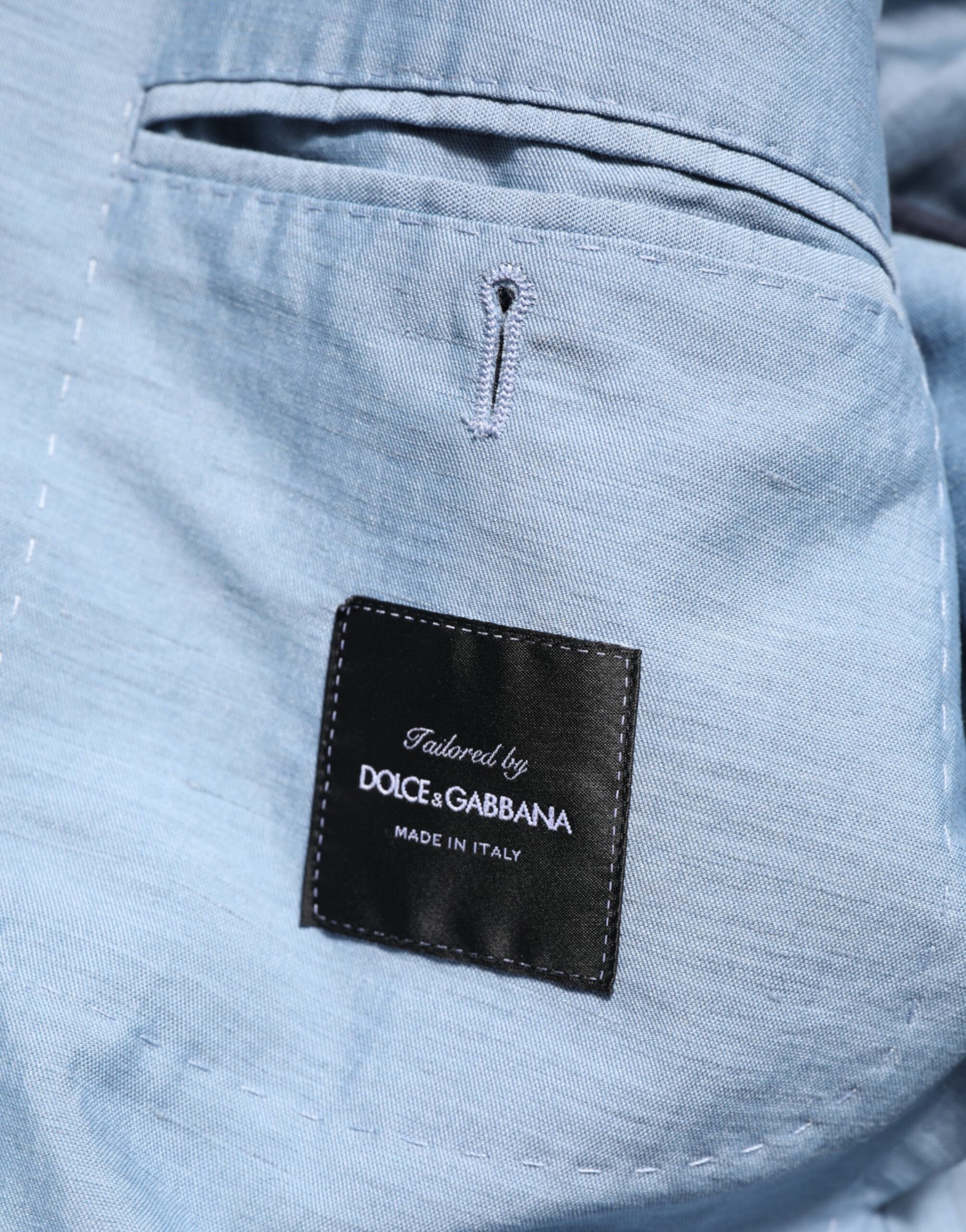Light Blue Linen Double Breasted Men Jacket Blazer - ventzia