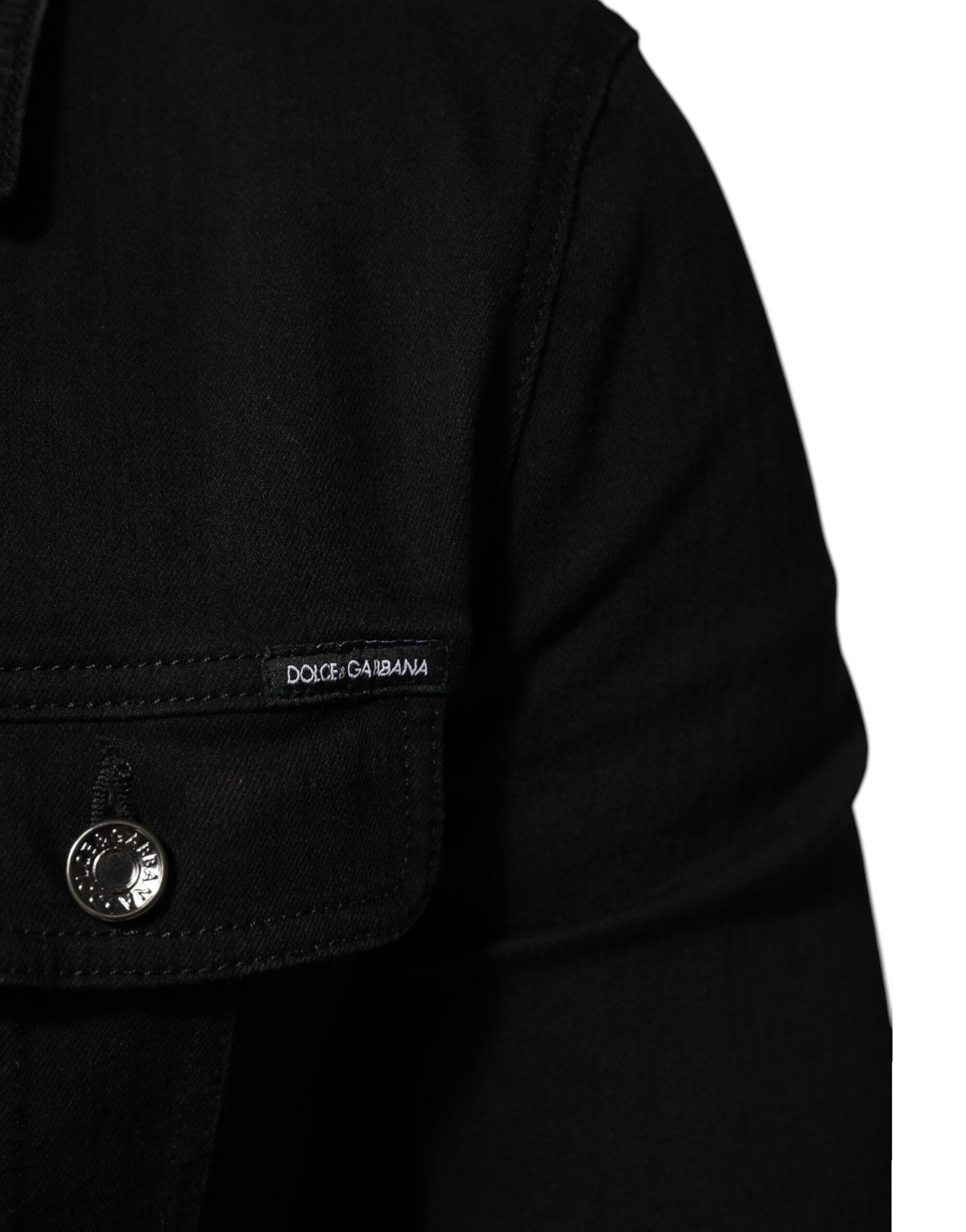 Black Cotton Denim Stretch Button Up Jacket - ventzia