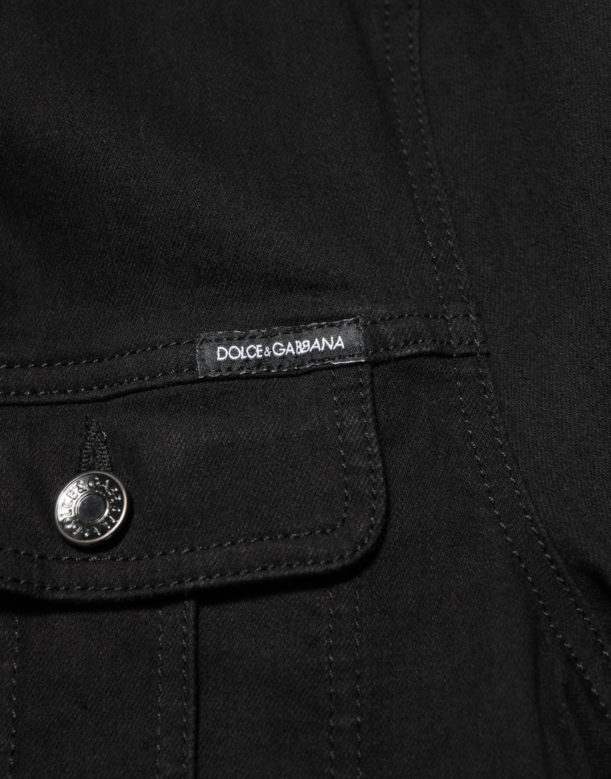 Black Cotton Denim Stretch Button Up Jacket - ventzia