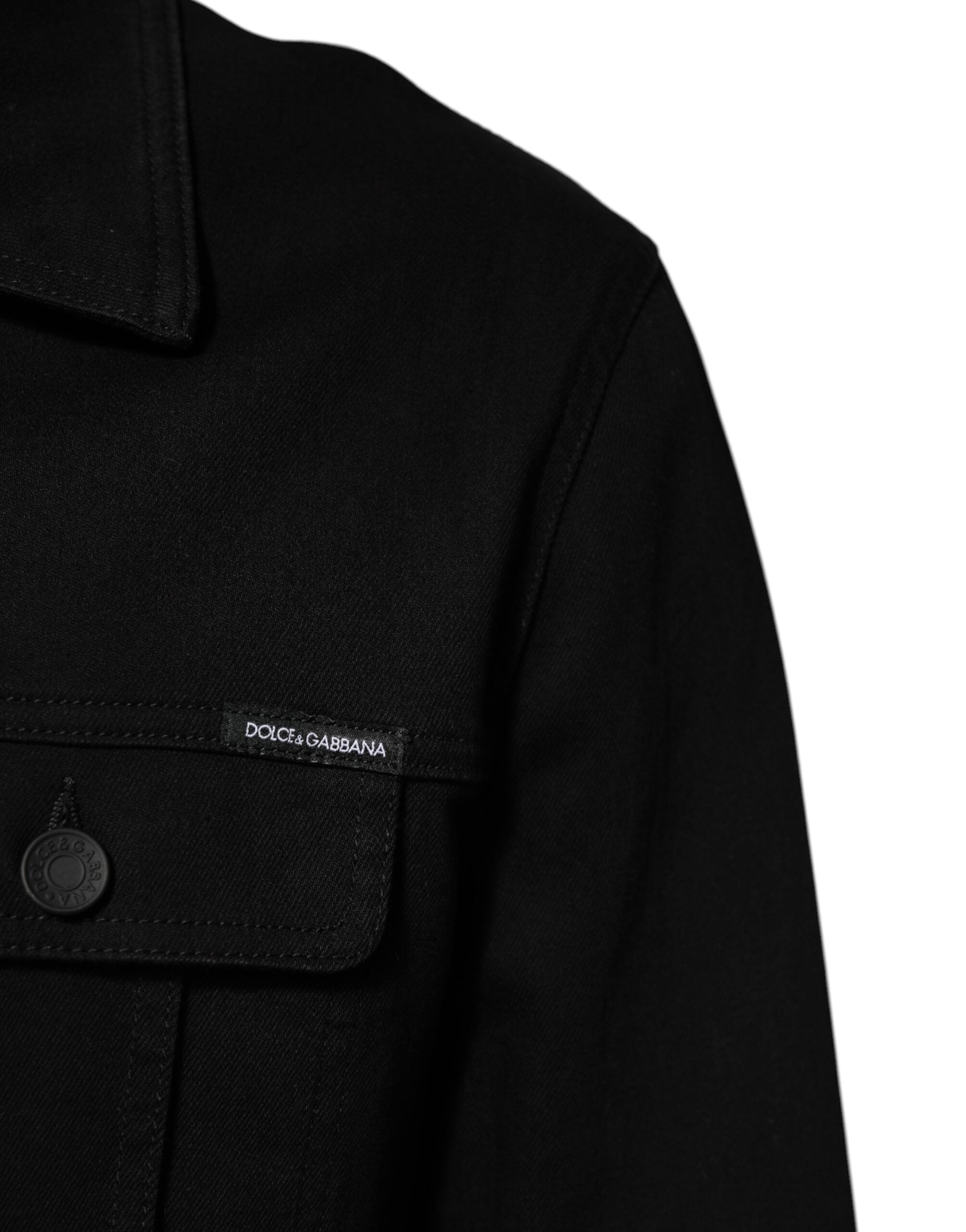 Black Cotton Denim Stretch Giubbotto Jacket - ventzia