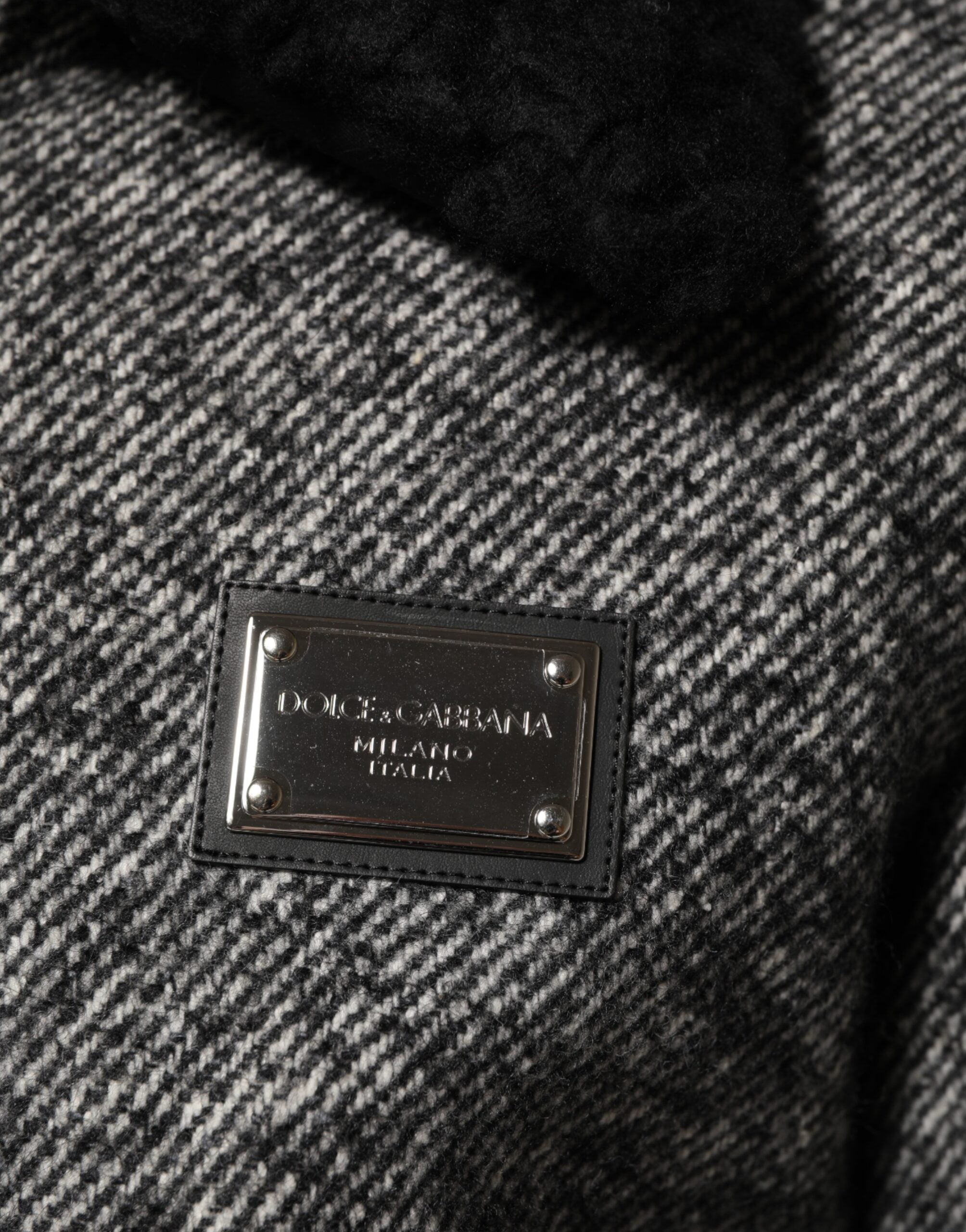 Gray Wool Herringbone Shearling Collar Bomber Jacket - ventzia