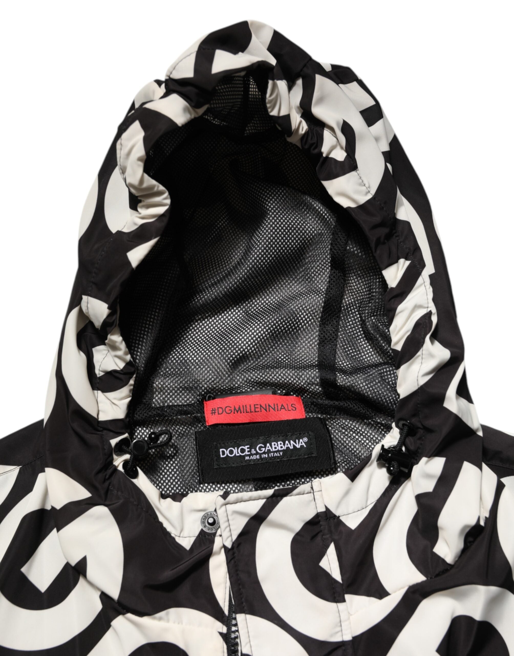 Black White Logo Print Hooded Coat Men Jacket - ventzia