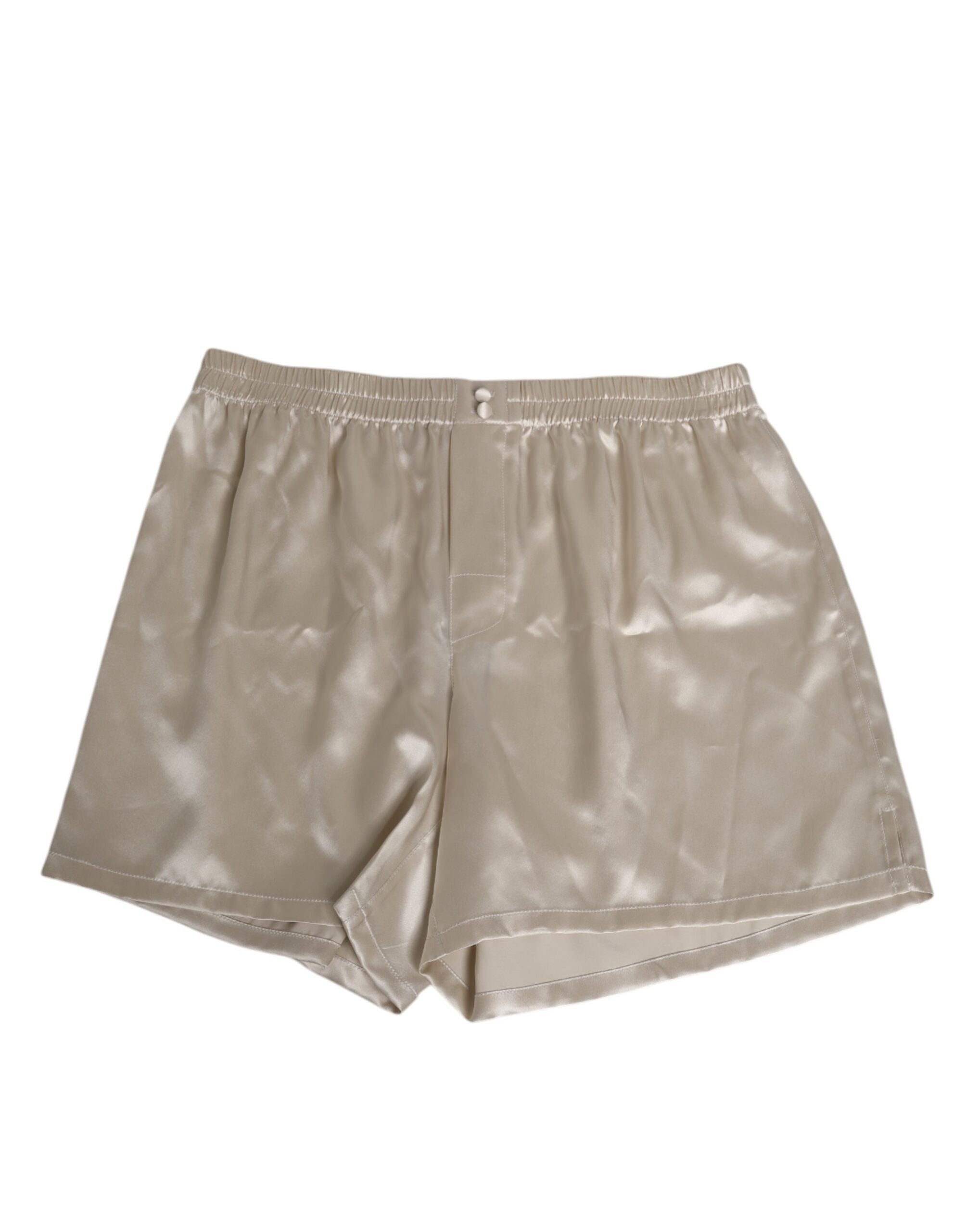 Beige Silk Satin Elastic Men Boxer Short Swimwear - ventzia