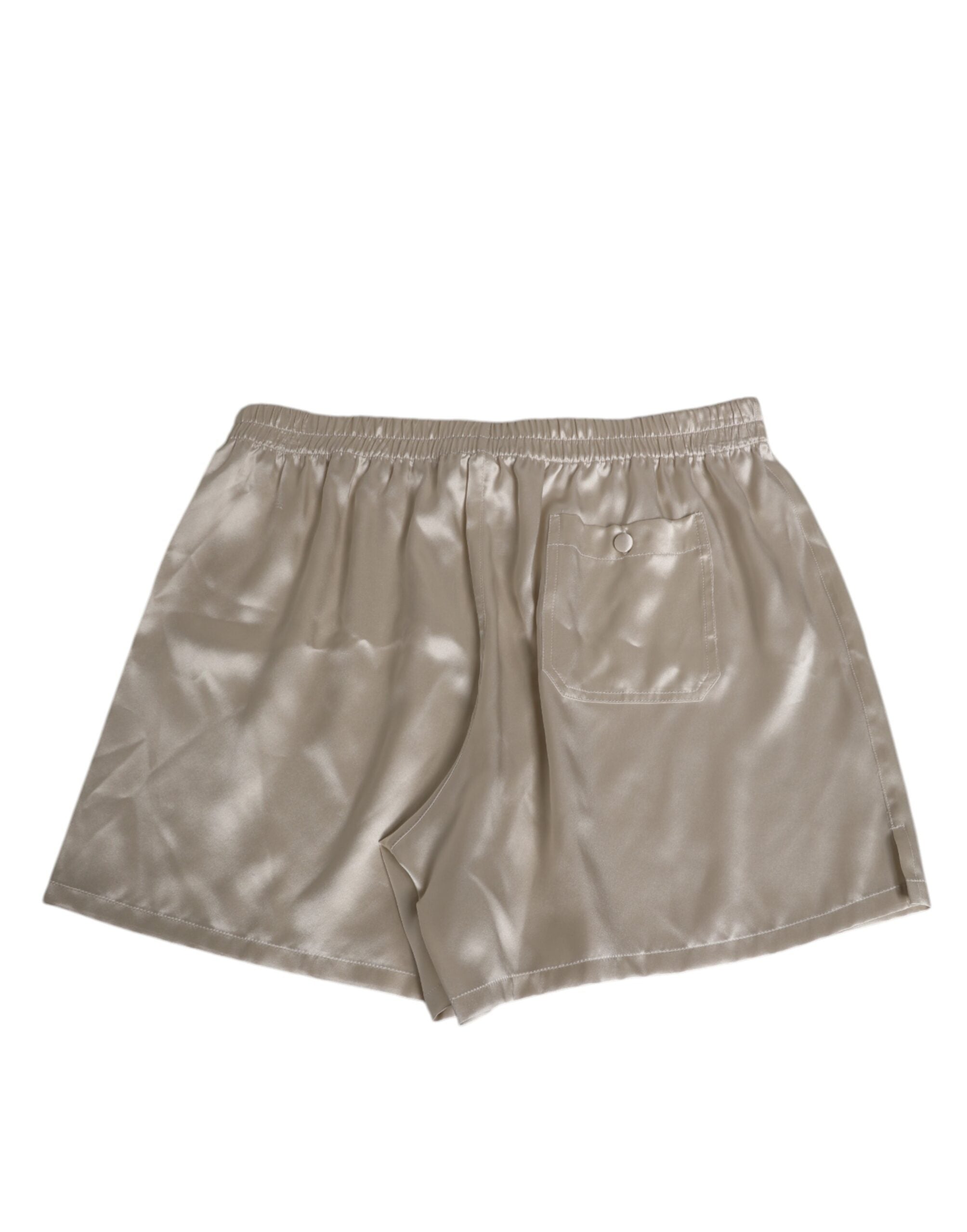 Beige Silk Satin Elastic Men Boxer Short Swimwear - ventzia