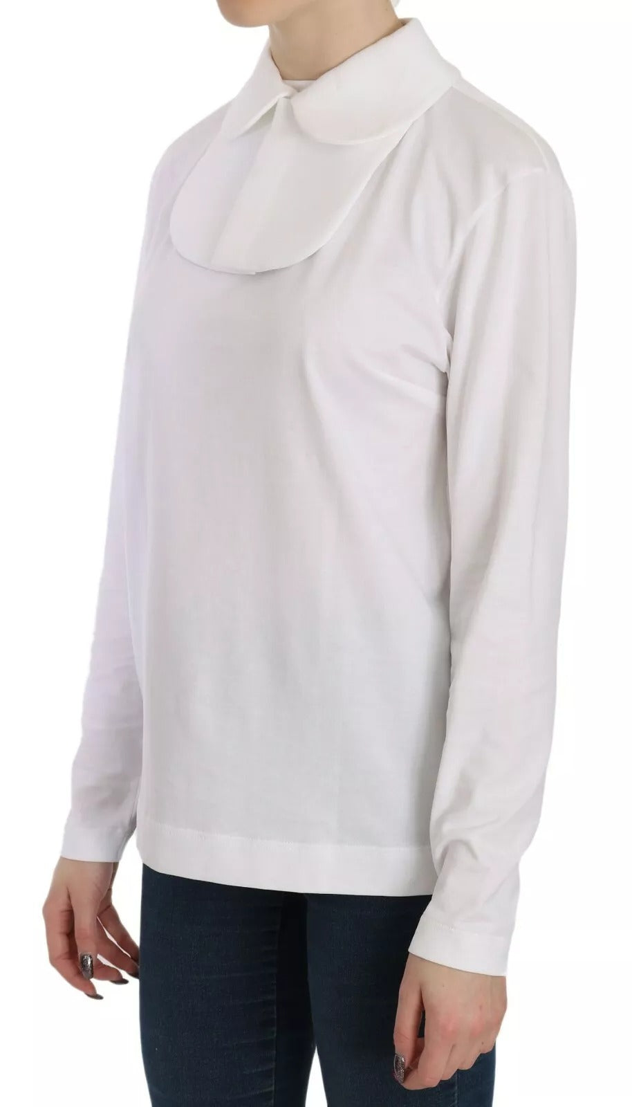 White Cotton Longsleeve Collared Blouse - ventzia