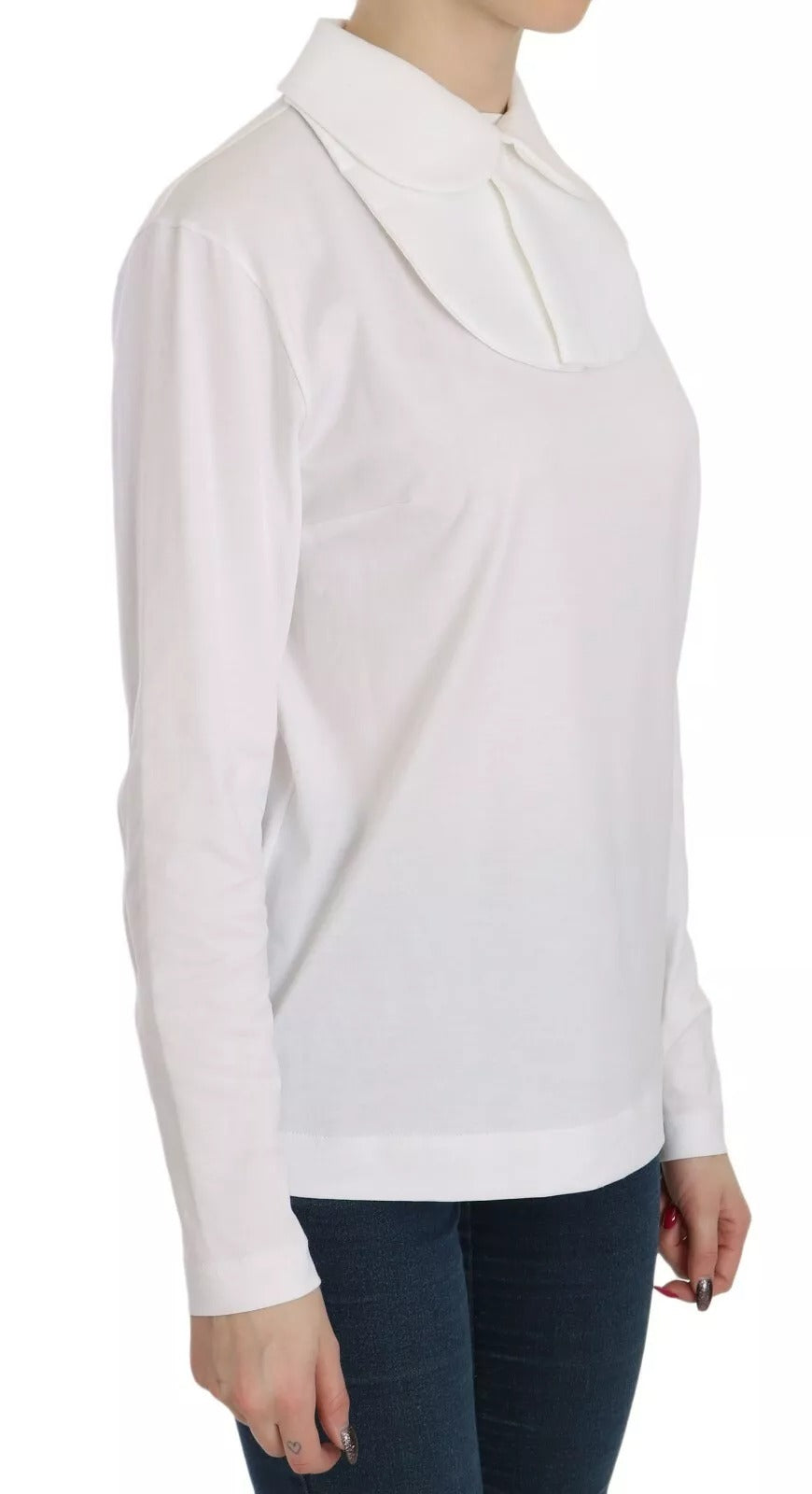 White Cotton Longsleeve Collared Blouse - ventzia