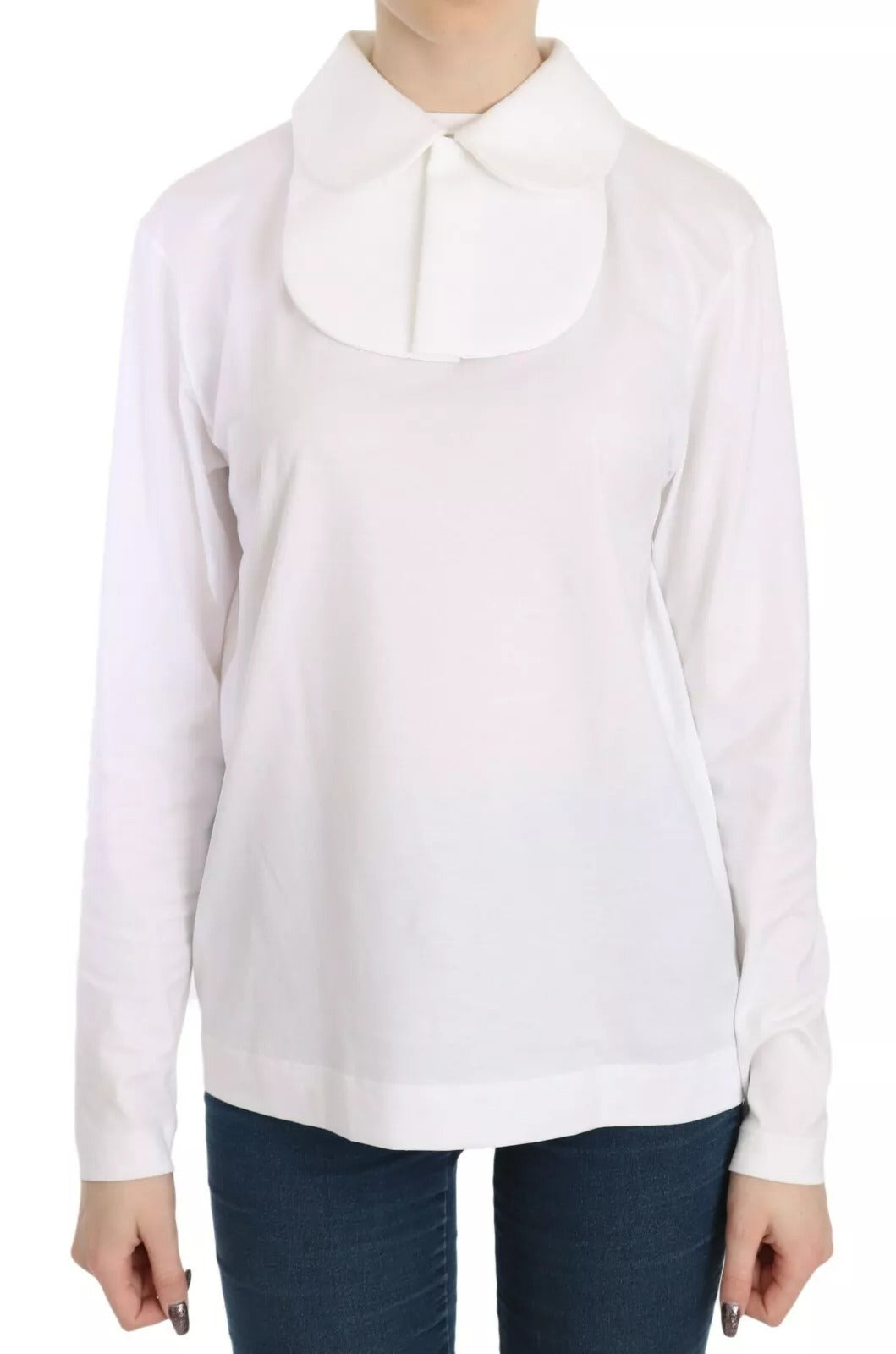 White Cotton Longsleeve Collared Blouse - ventzia