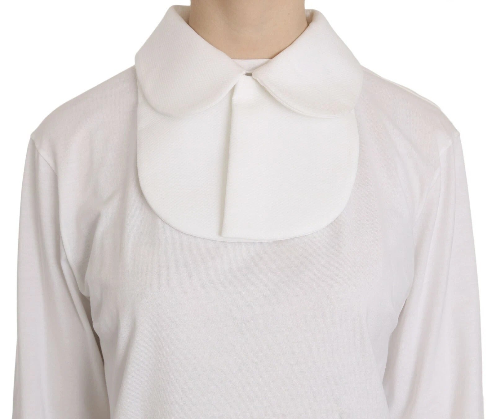 White Cotton Longsleeve Collared Blouse - ventzia