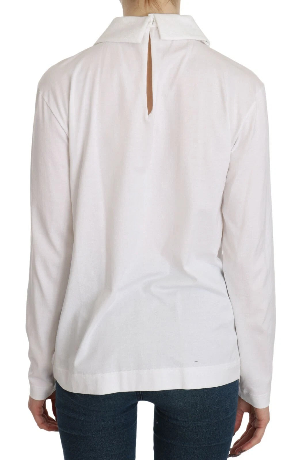 White Cotton Longsleeve Collared Blouse - ventzia