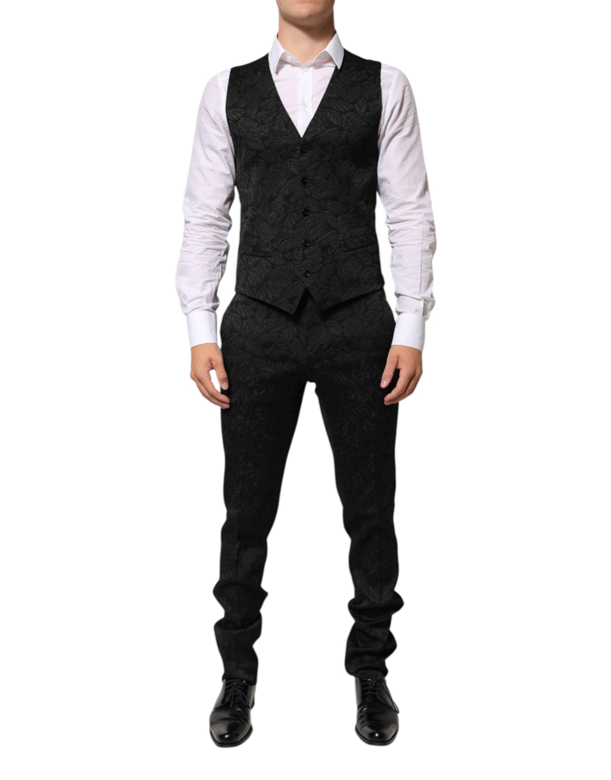Black 3 Piece Brocade Jacquard Suit MARTINI - ventzia