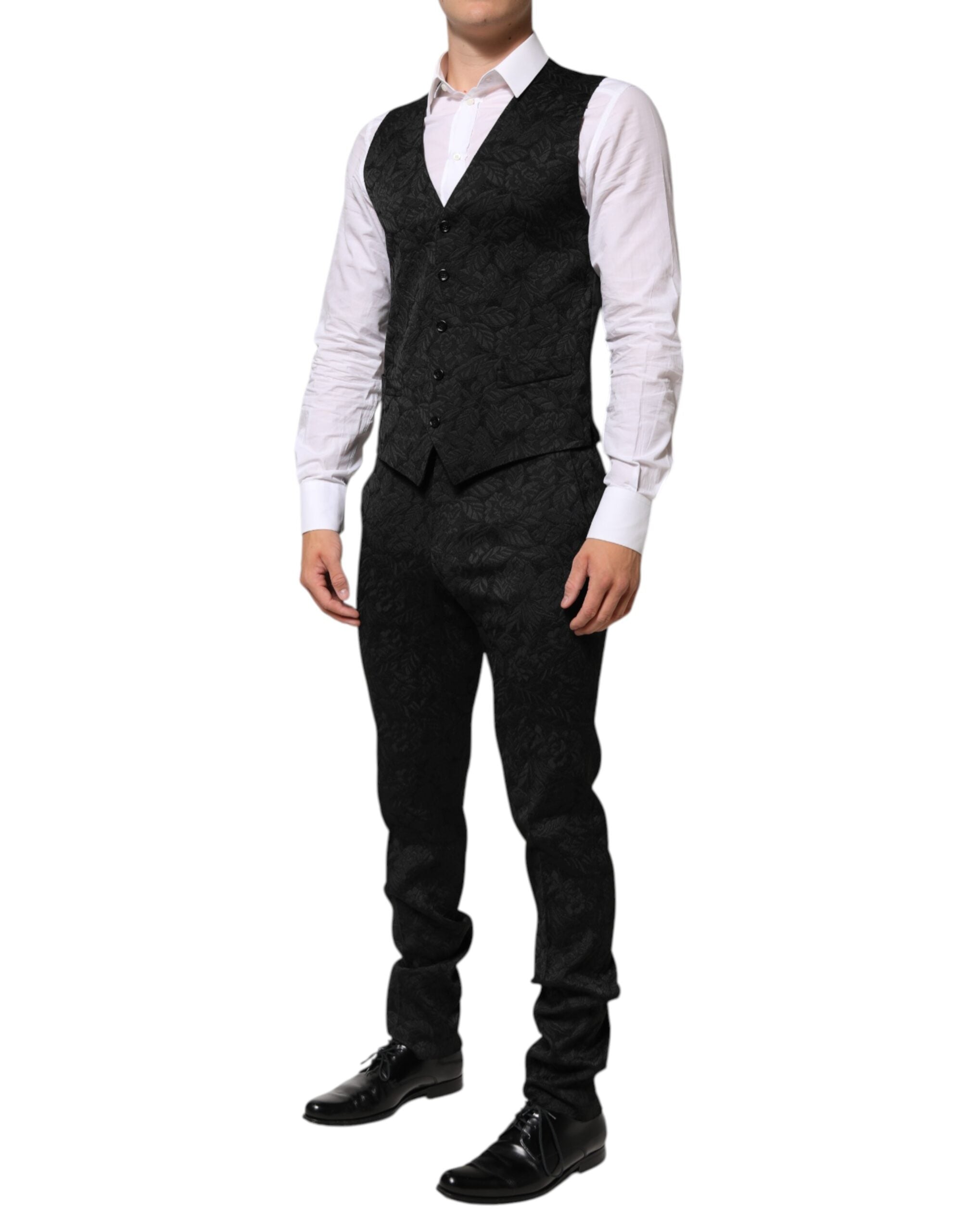 Black 3 Piece Brocade Jacquard Suit MARTINI - ventzia