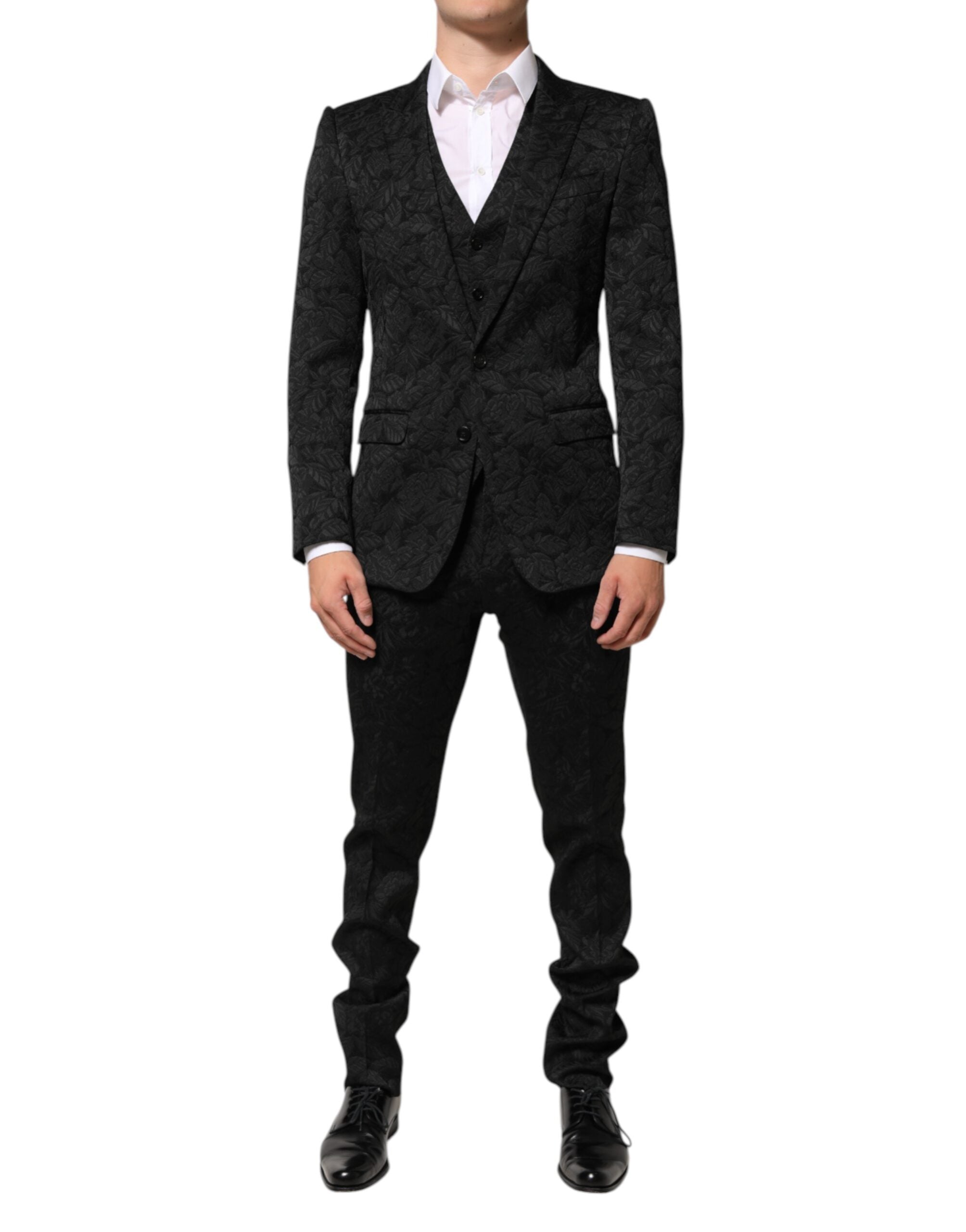 Black 3 Piece Brocade Jacquard Suit MARTINI - ventzia