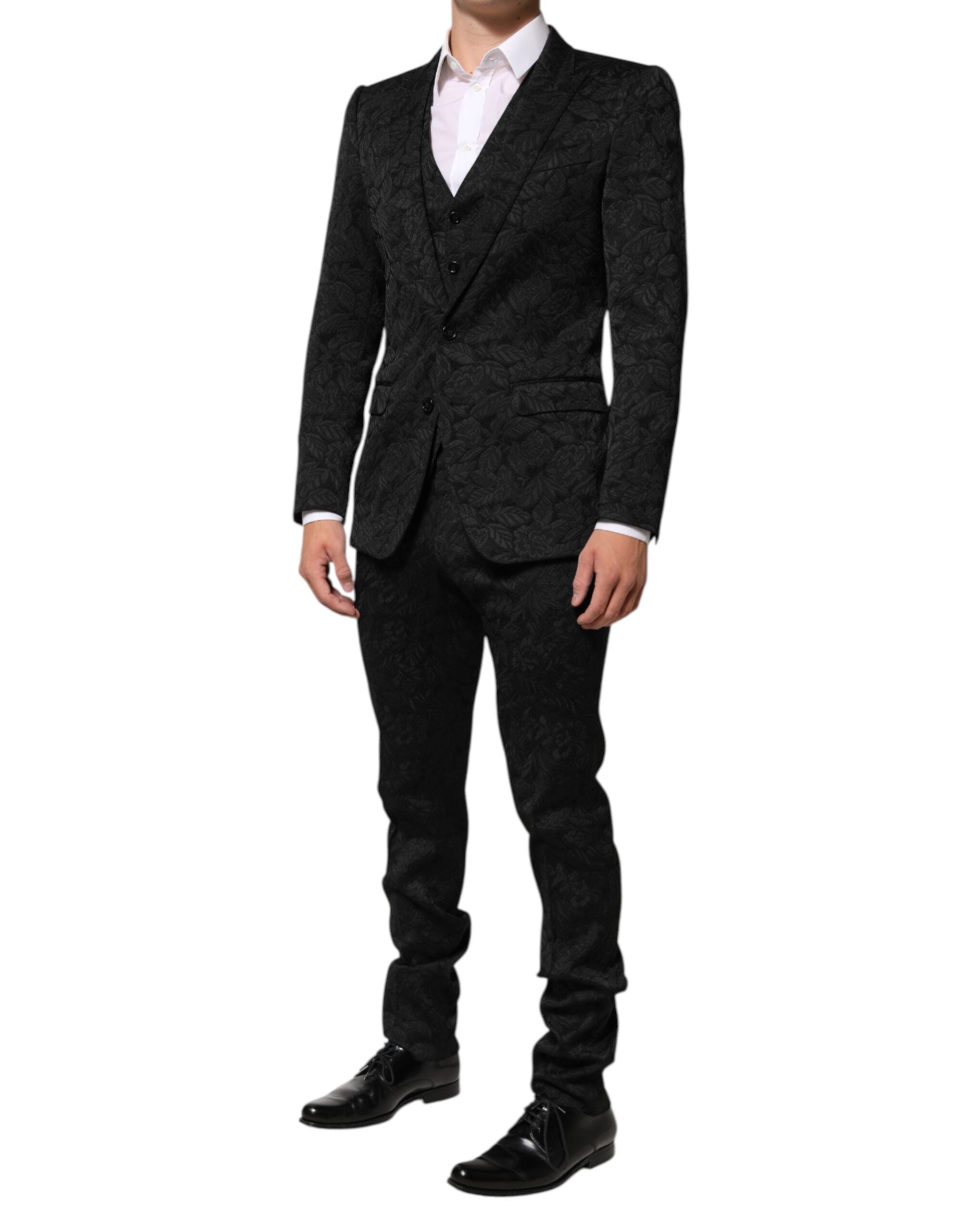 Black 3 Piece Brocade Jacquard Suit MARTINI - ventzia
