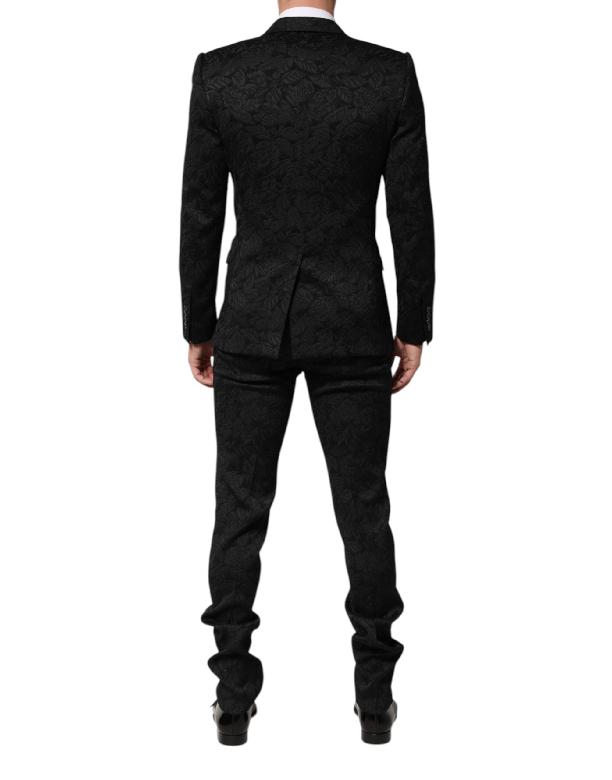 Black 3 Piece Brocade Jacquard Suit MARTINI - ventzia