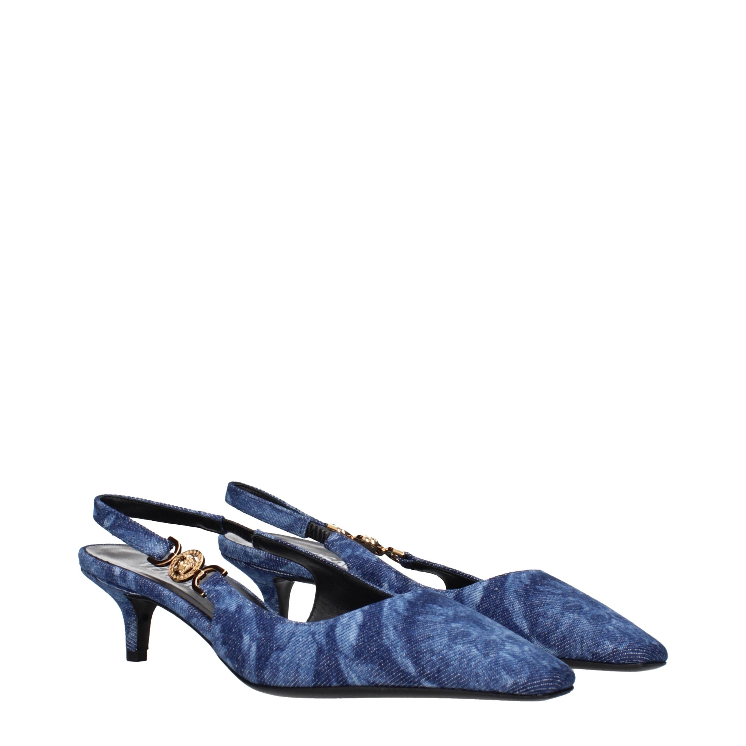 Blue Fabric Flat Sandals