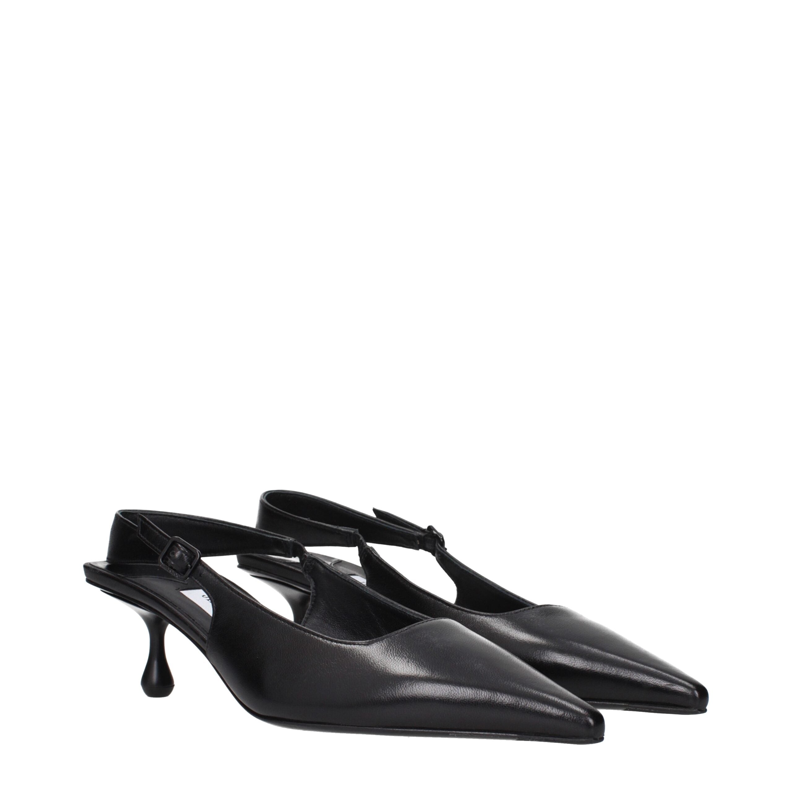Black Leather Flat Sandals