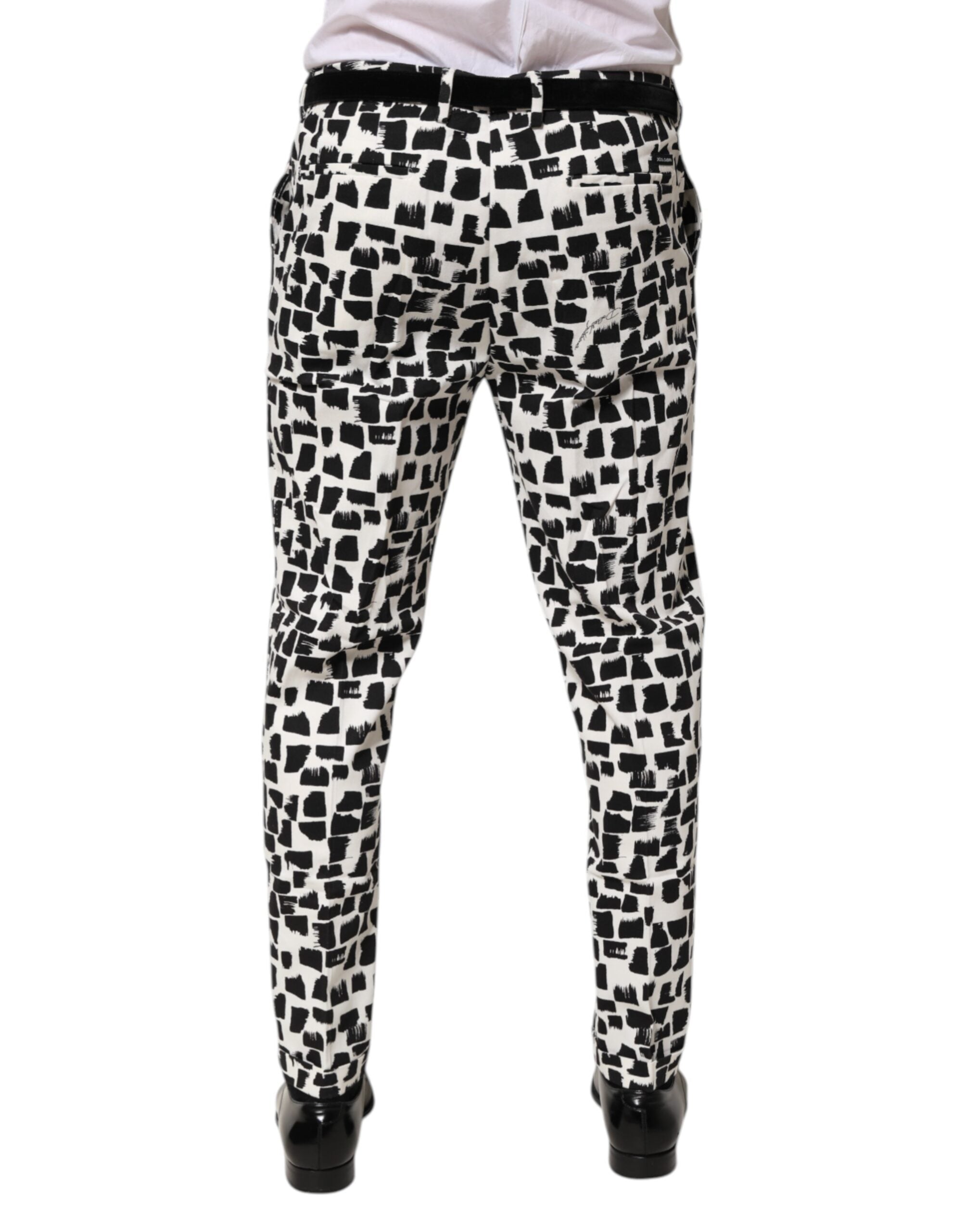 Black White Abstract Print Cotton Blend Pants - ventzia