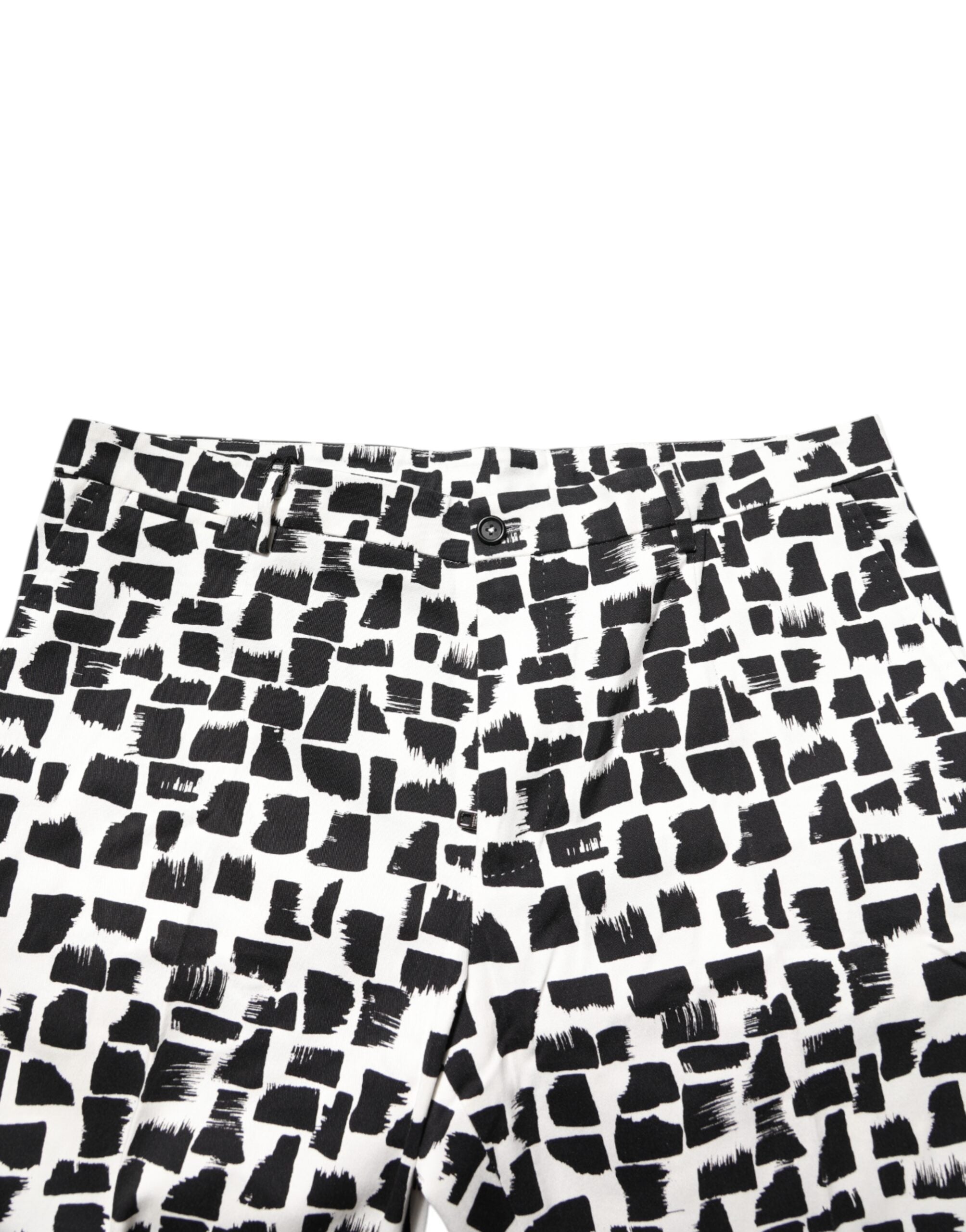 Black White Abstract Print Cotton Blend Pants - ventzia