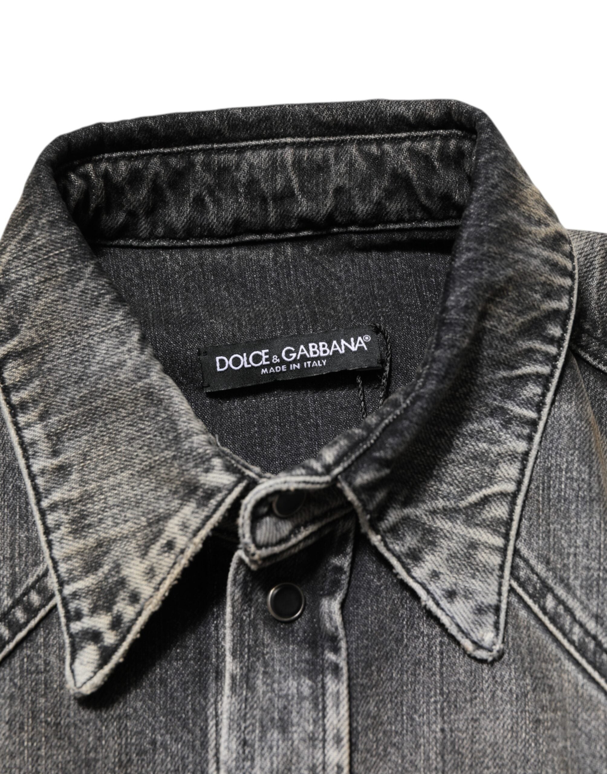 Black Washed Cotton Snap Long Sleeve Casual Shirt - ventzia