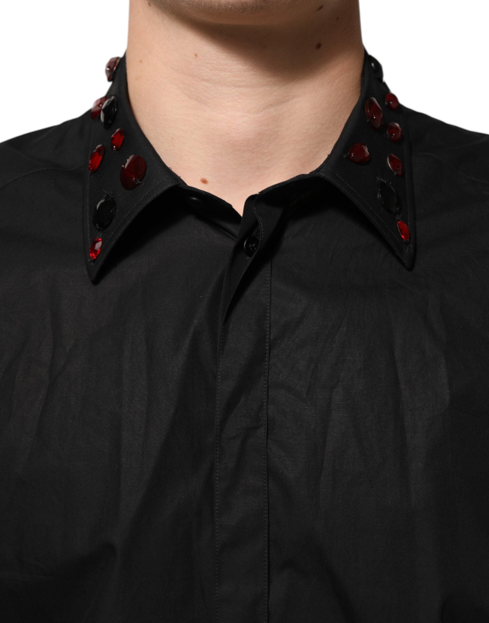 Black Cotton Embellished Collar Men’s Shirt - ventzia