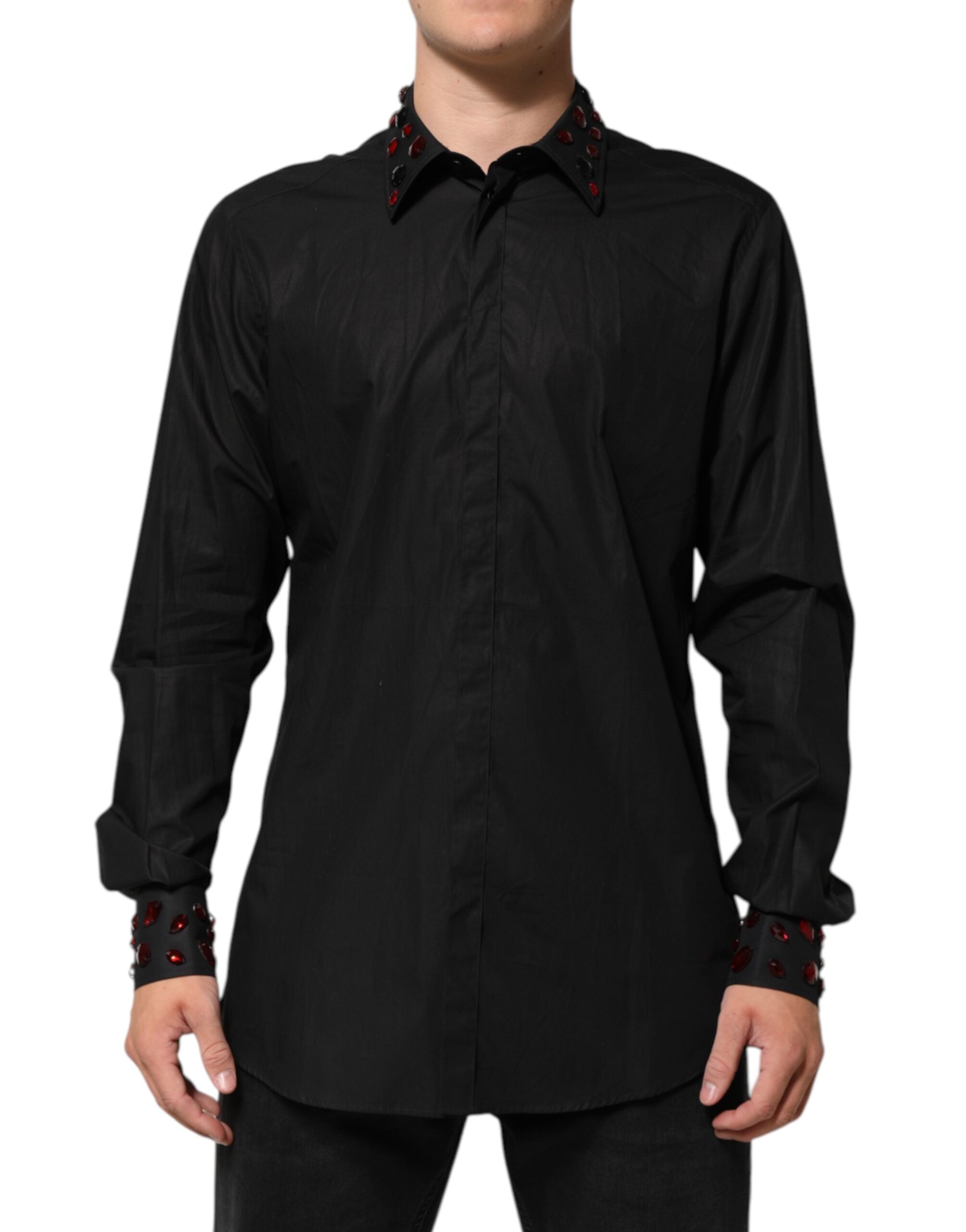 Black Cotton Embellished Collar Men’s Shirt - ventzia