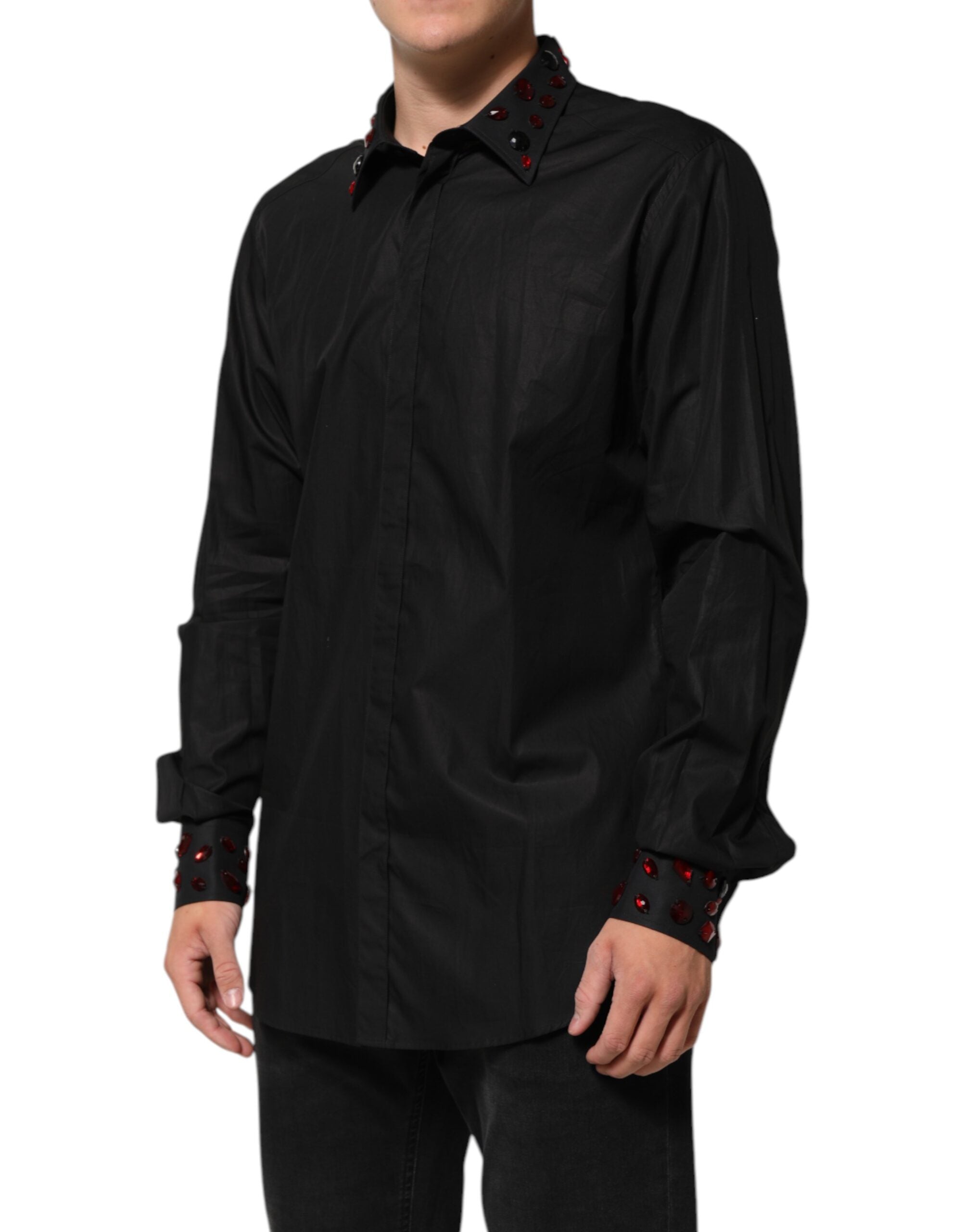 Black Cotton Embellished Collar Men’s Shirt - ventzia