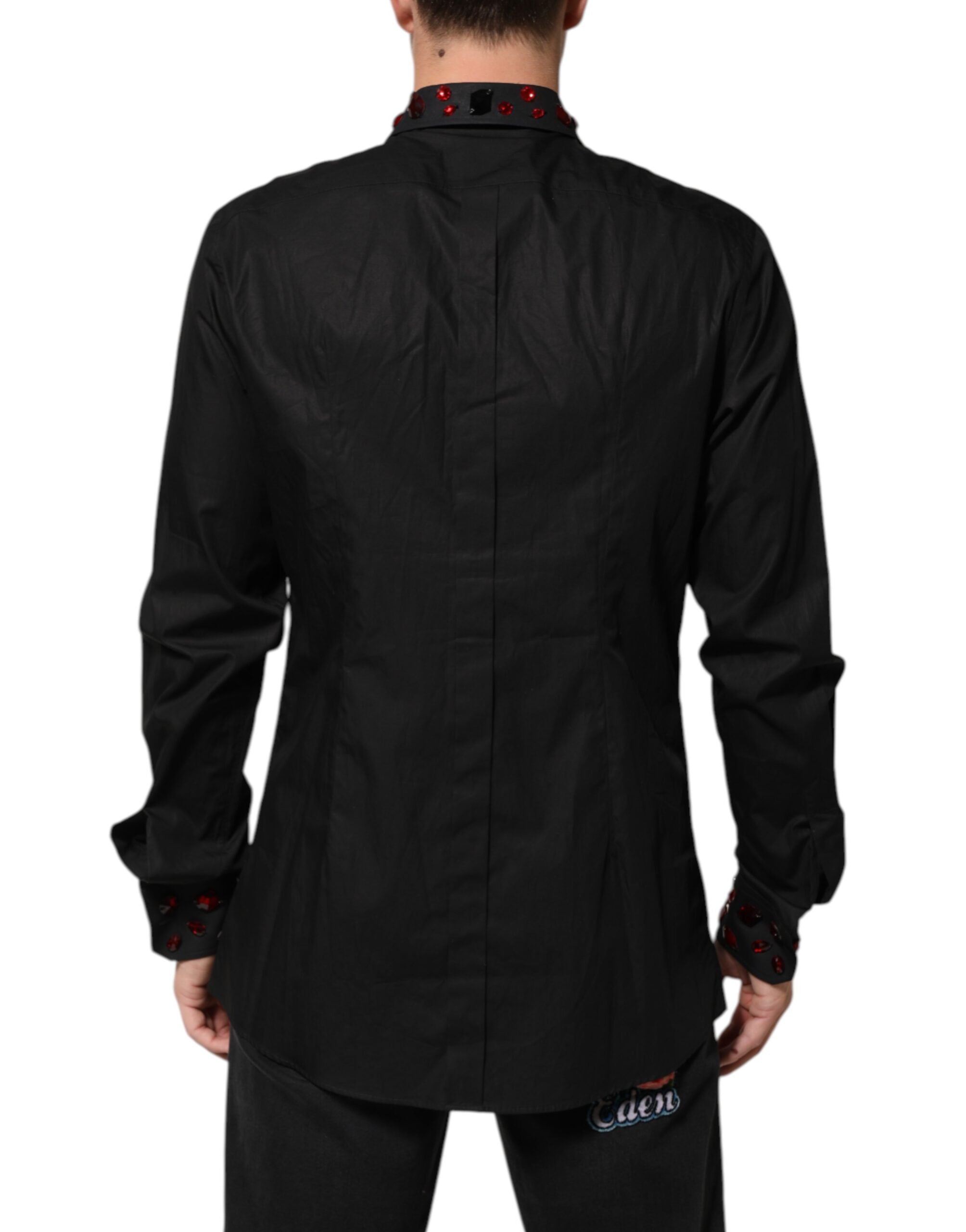 Black Cotton Embellished Collar Men’s Shirt - ventzia