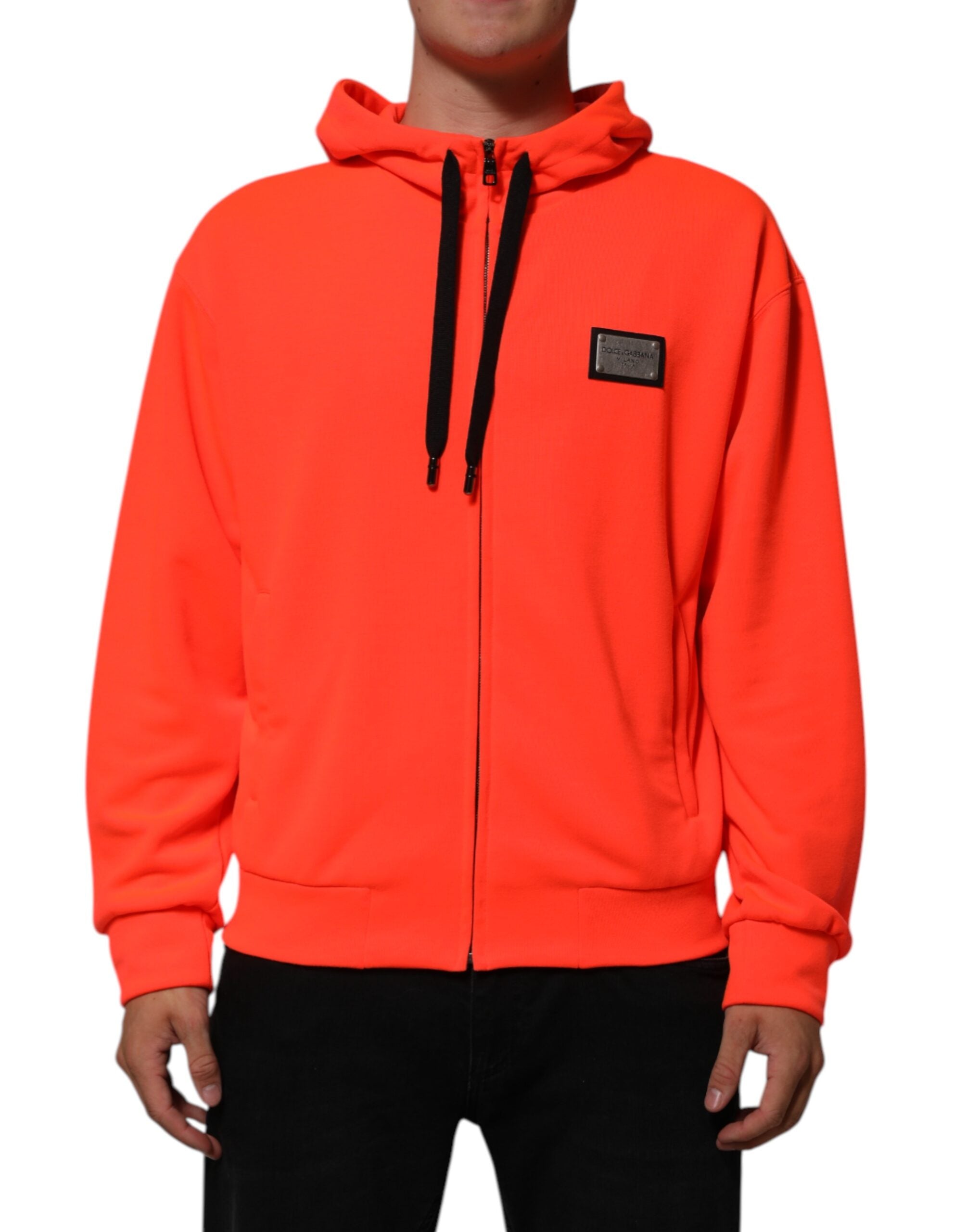 Red Fluorescent Polyester Logo Patch Hoodie Sweater - ventzia