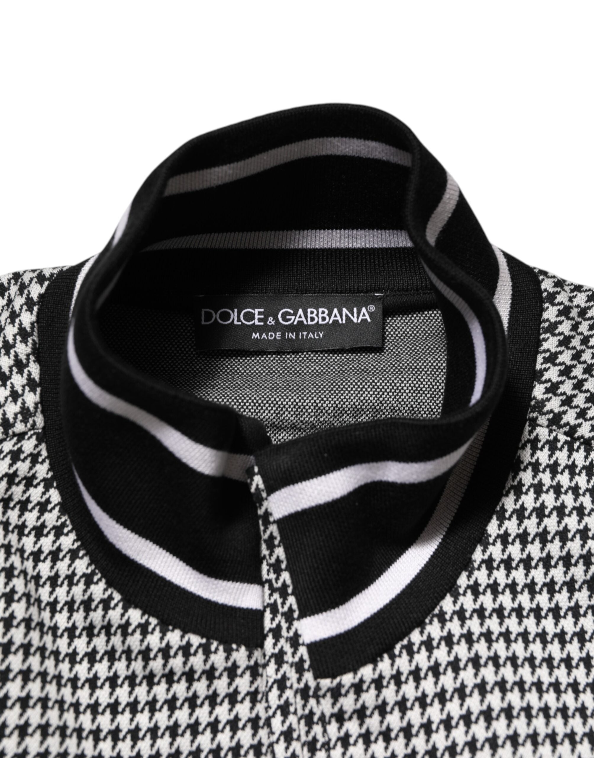 Black White Houndstooth Wool Crest Jacket Sweater - ventzia