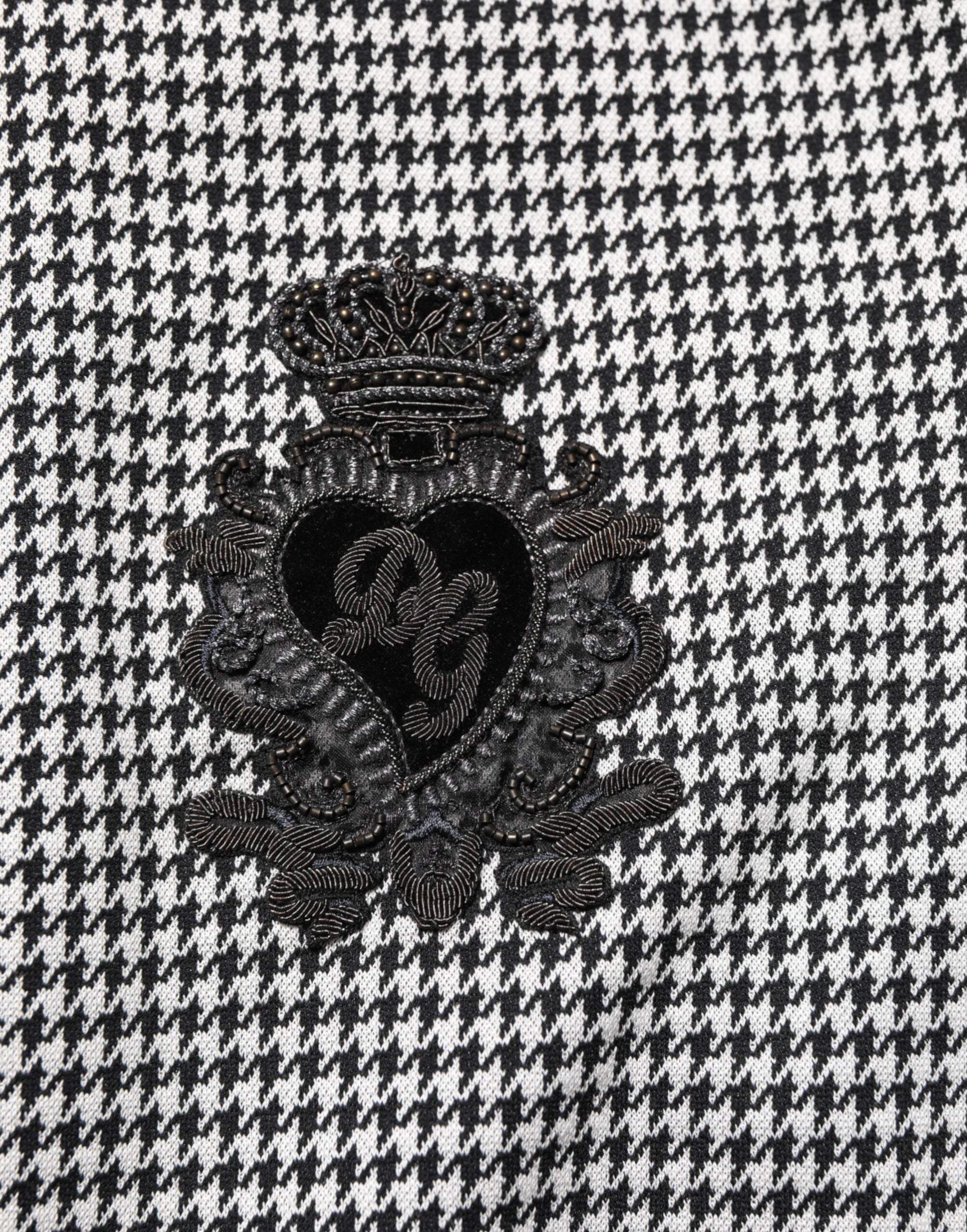 Black White Houndstooth Wool Crest Jacket Sweater - ventzia