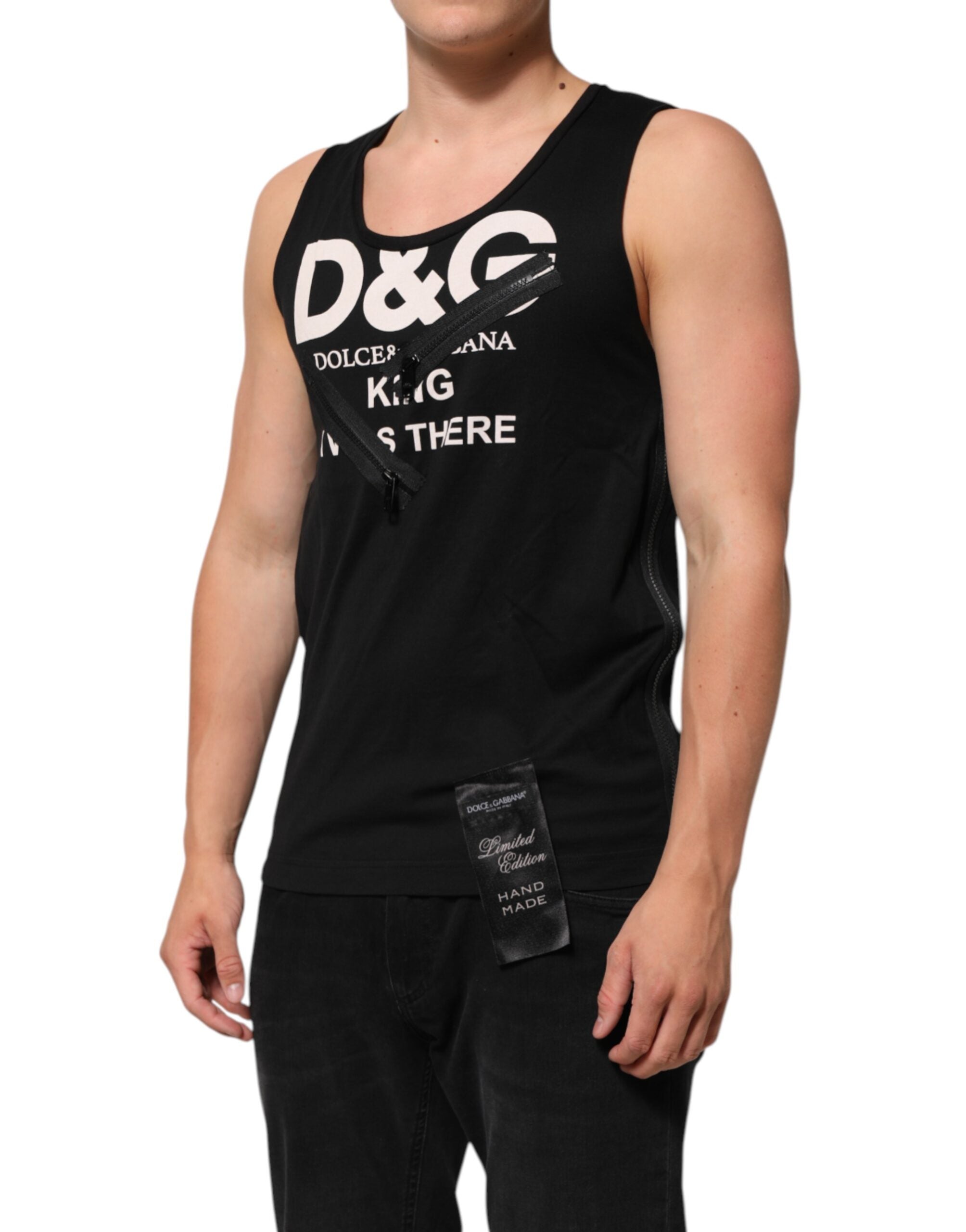 Black Cotton Sleeveless Tank Top DG Logo Men T-shirt - ventzia