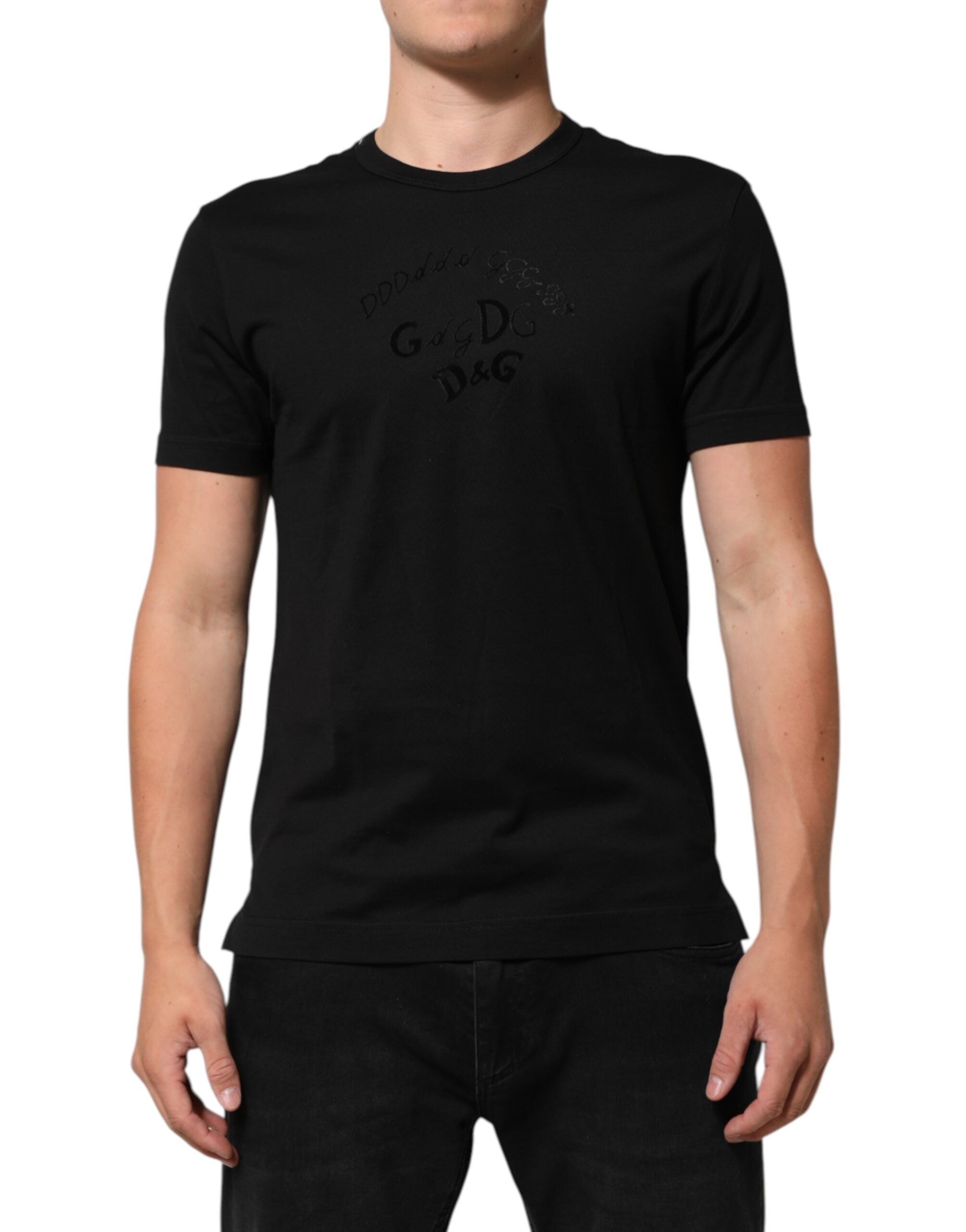 Black Cotton Velvet Logo Print Men T-shirt - ventzia