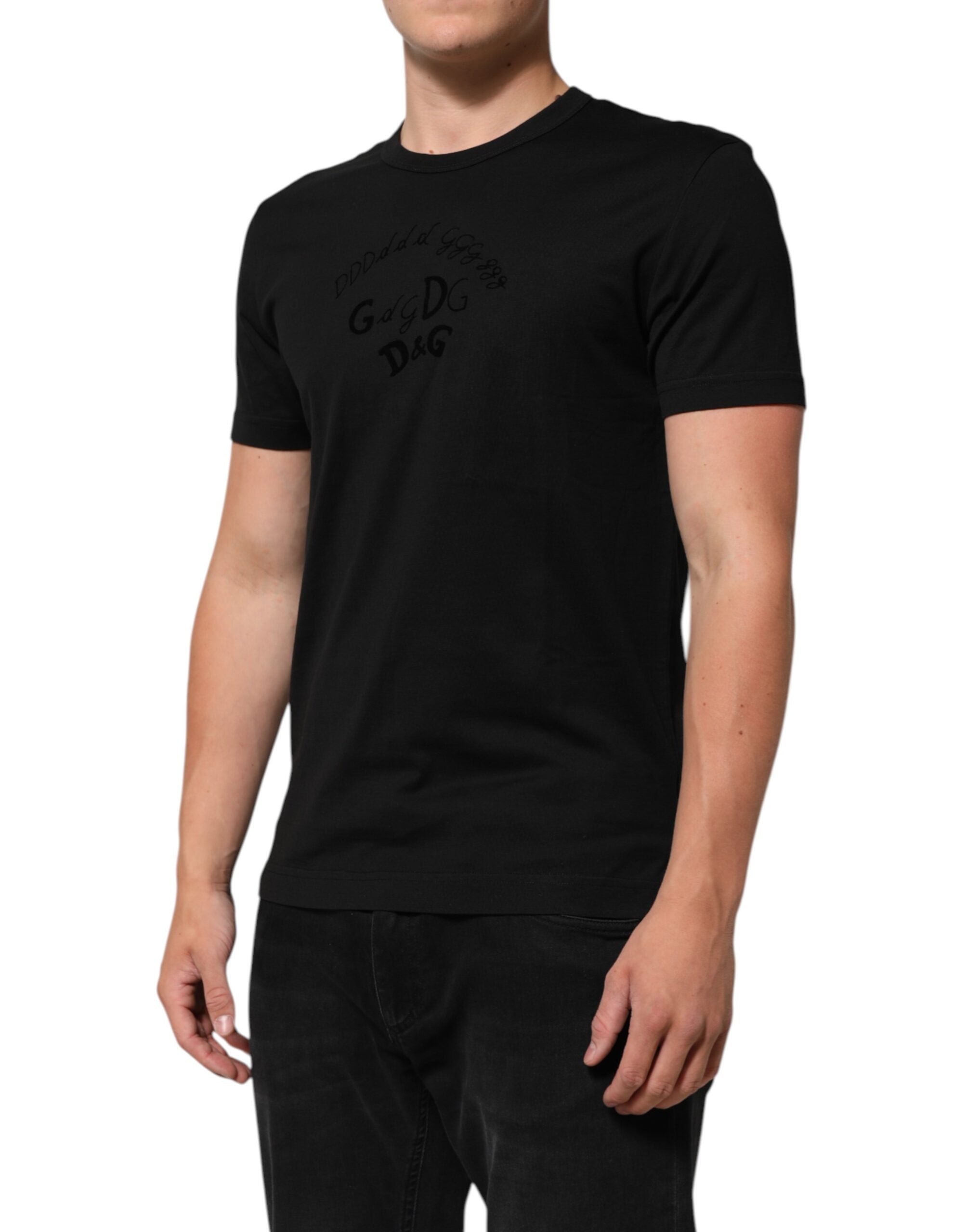 Black Cotton Velvet Logo Print Men T-shirt - ventzia