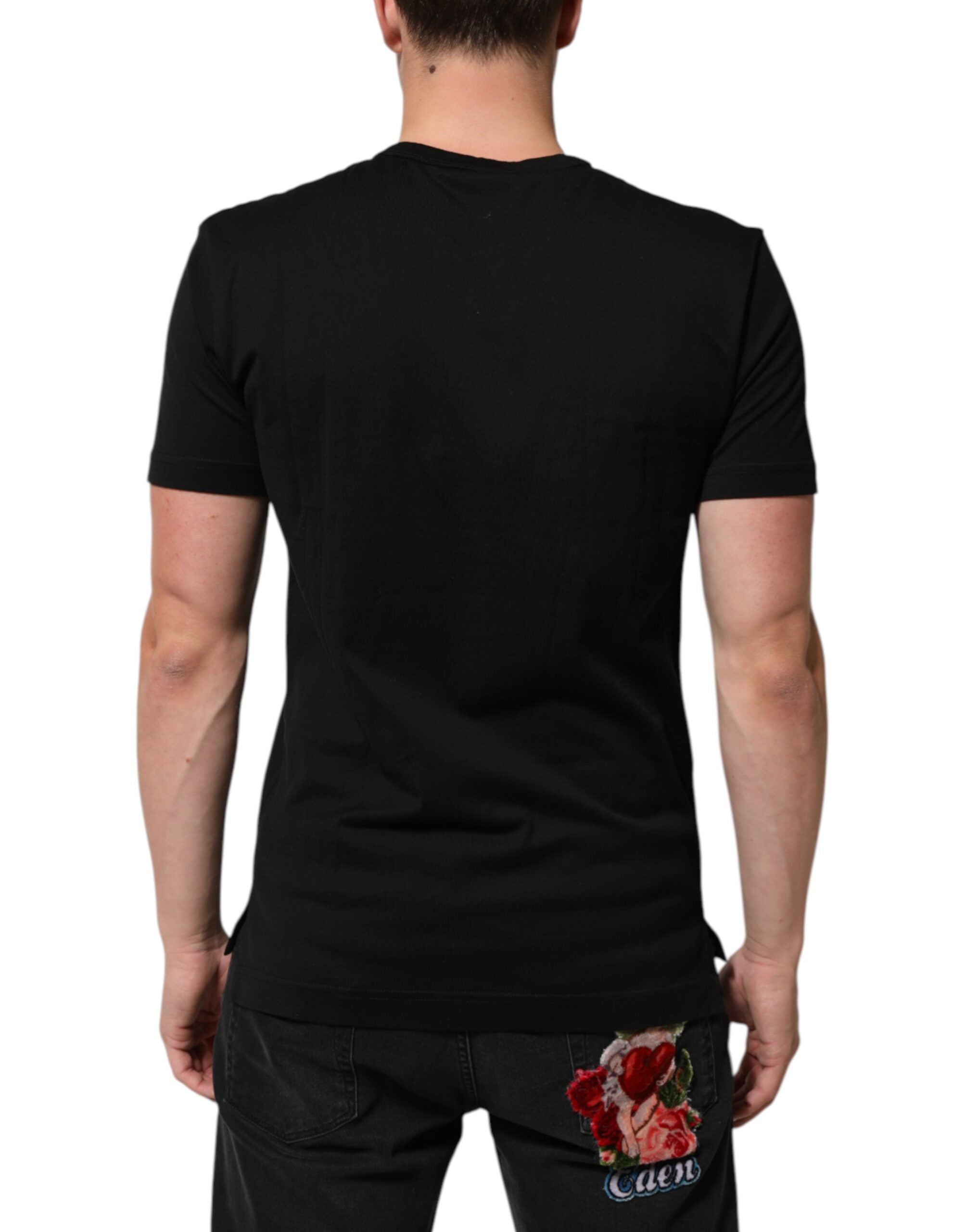 Black Cotton Velvet Logo Print Men T-shirt - ventzia
